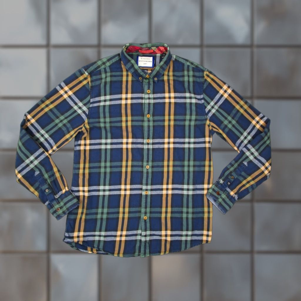 SCOTCH & SODA Button-Up Shirt Mens XL Green Plaid Long Sleeve Flannel Work Travel Classic