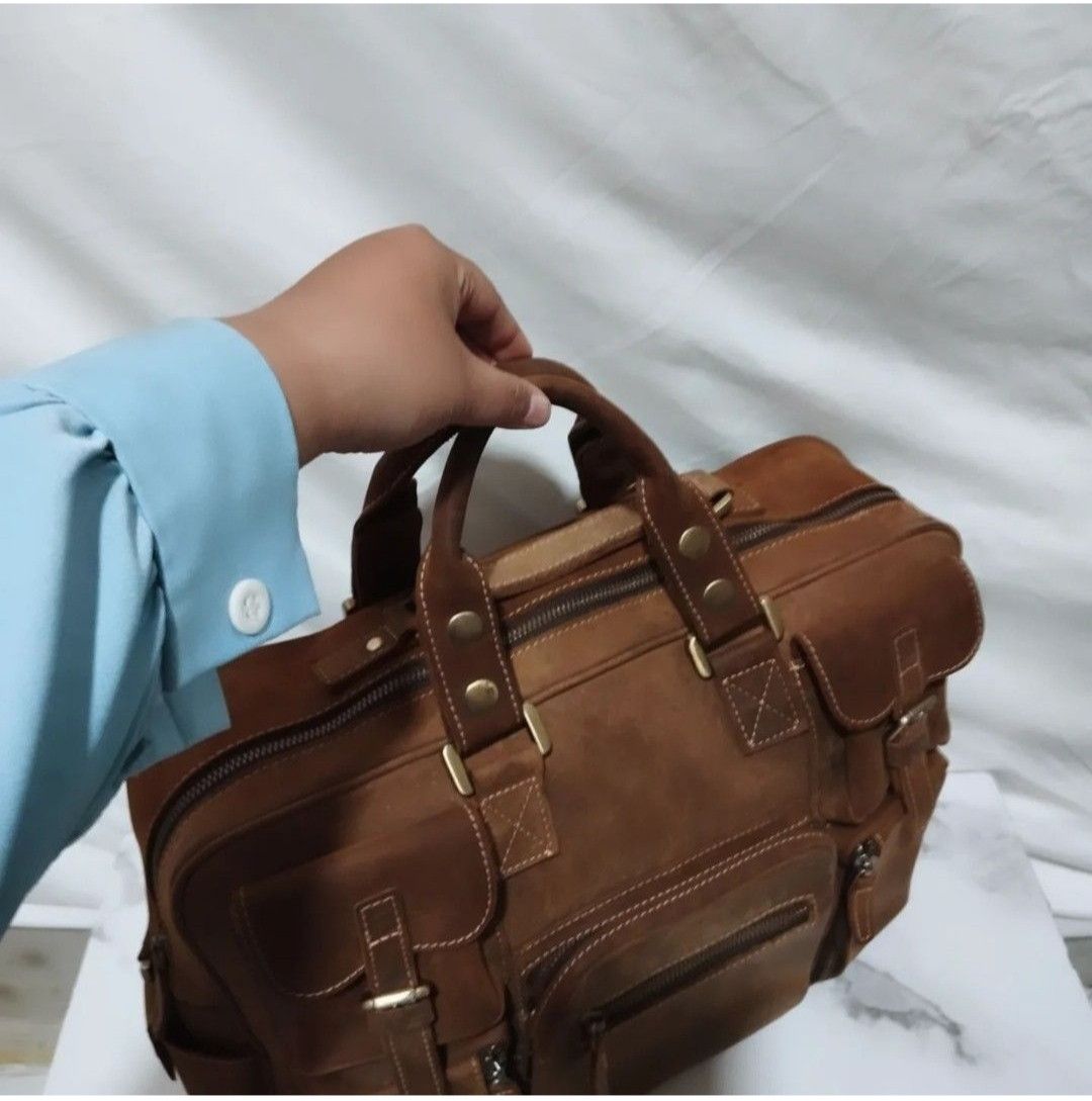 Genuine Leather Crazy Horse Durable Large Travel Messenger Bag Size ONE SIZE - 9 Thumbnail