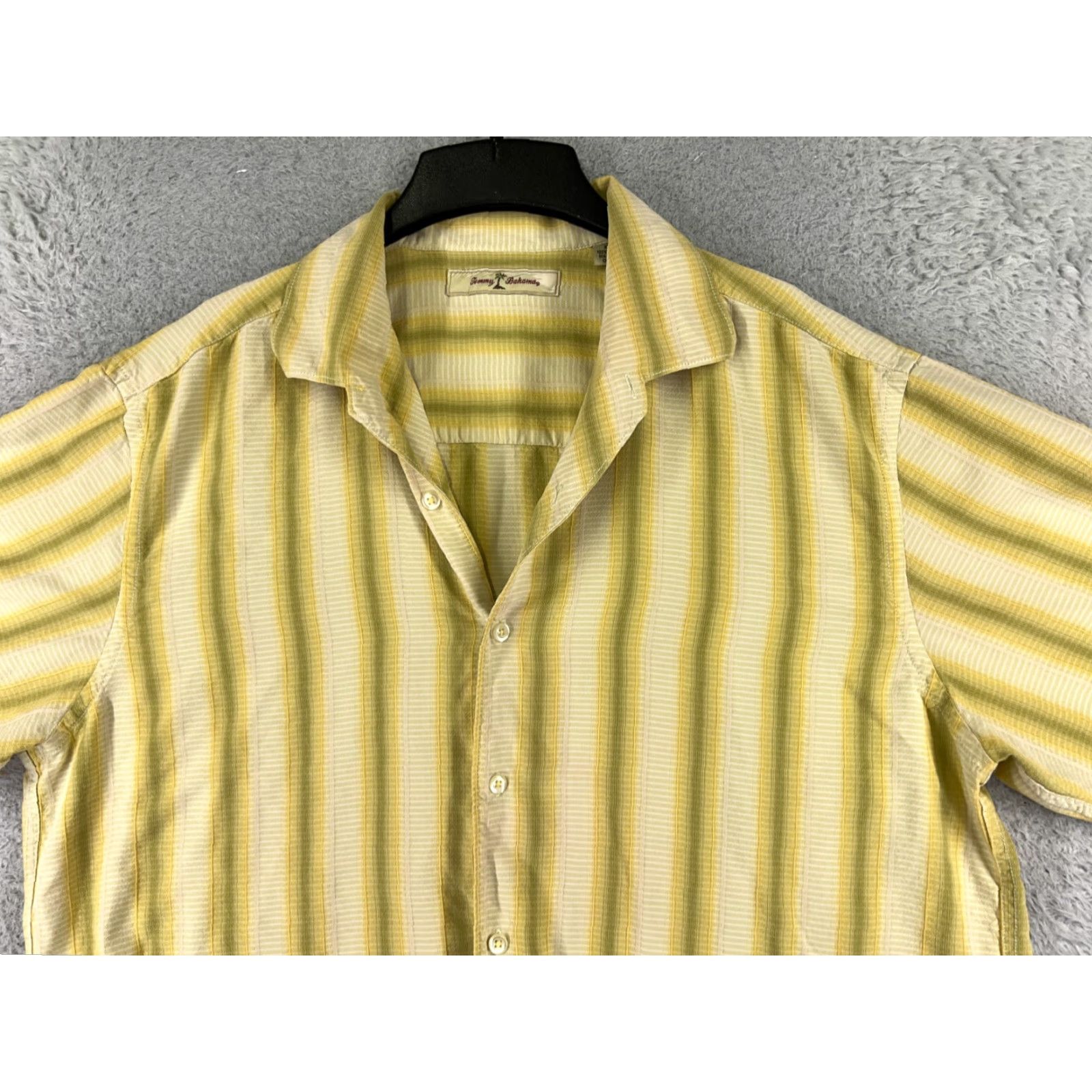 Tommy Bahama Tommy Bahama Shirt Men XL Yellow Green Stripe Silk Hawaiian Button-Up Short Sleeve Casual Beach Vacation Resort Aloha Size US XL / EU 56 / 4 - 4 Thumbnail