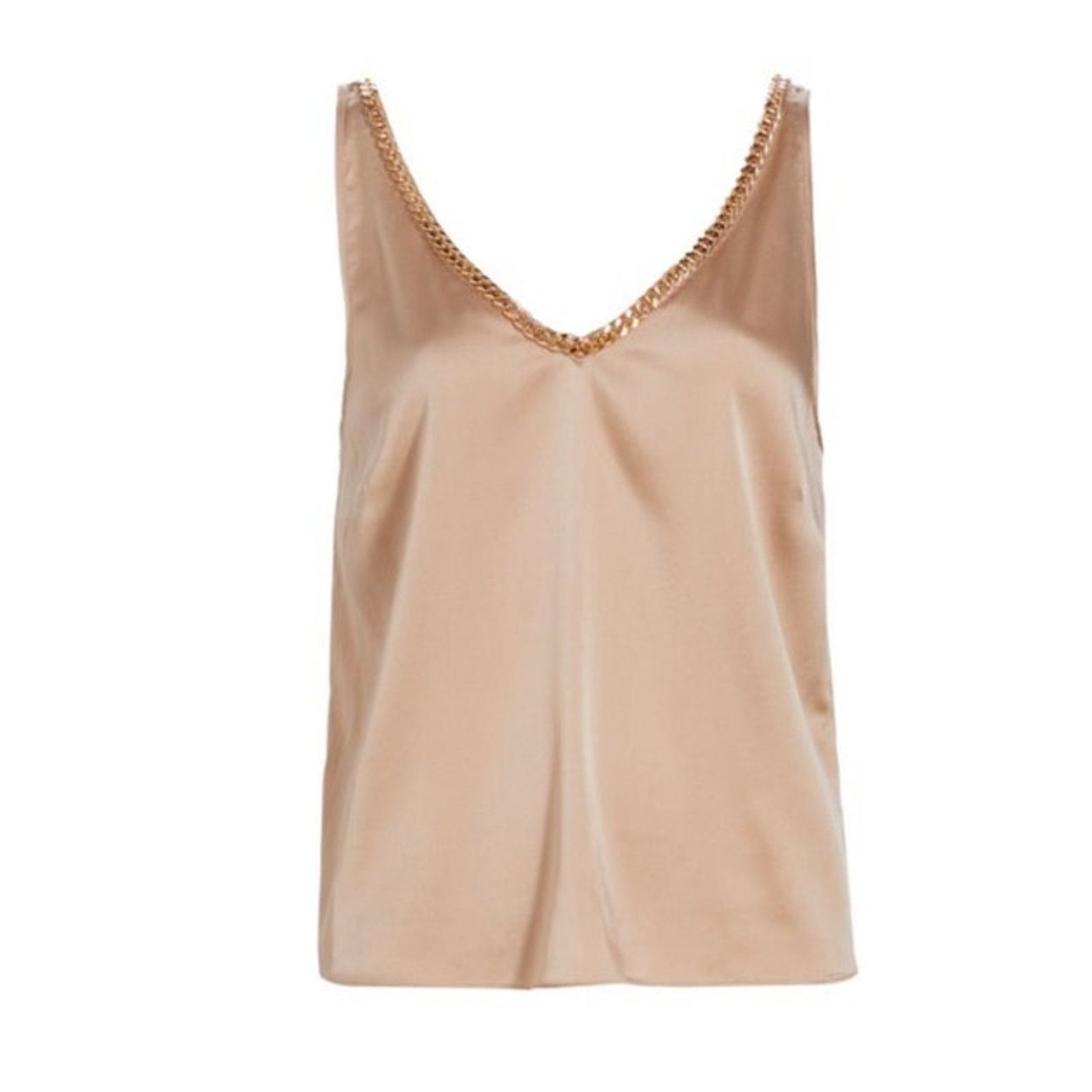 Generation Love Generation Love Latte Beige Sleeveless Chain V-Neck Top Size M / US 6-8 / IT 42-44 - 4 Thumbnail