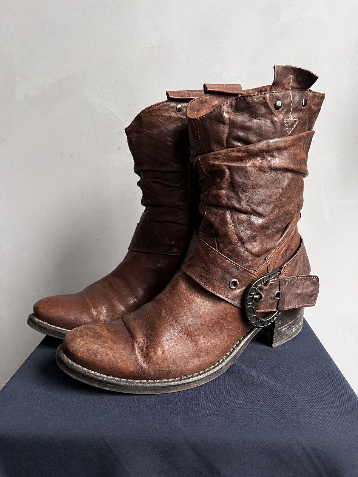 Western Rise Rare Avant garde guidi style leather moto boots 90s Size US 6 / EU 39 - 1 Thumbnail