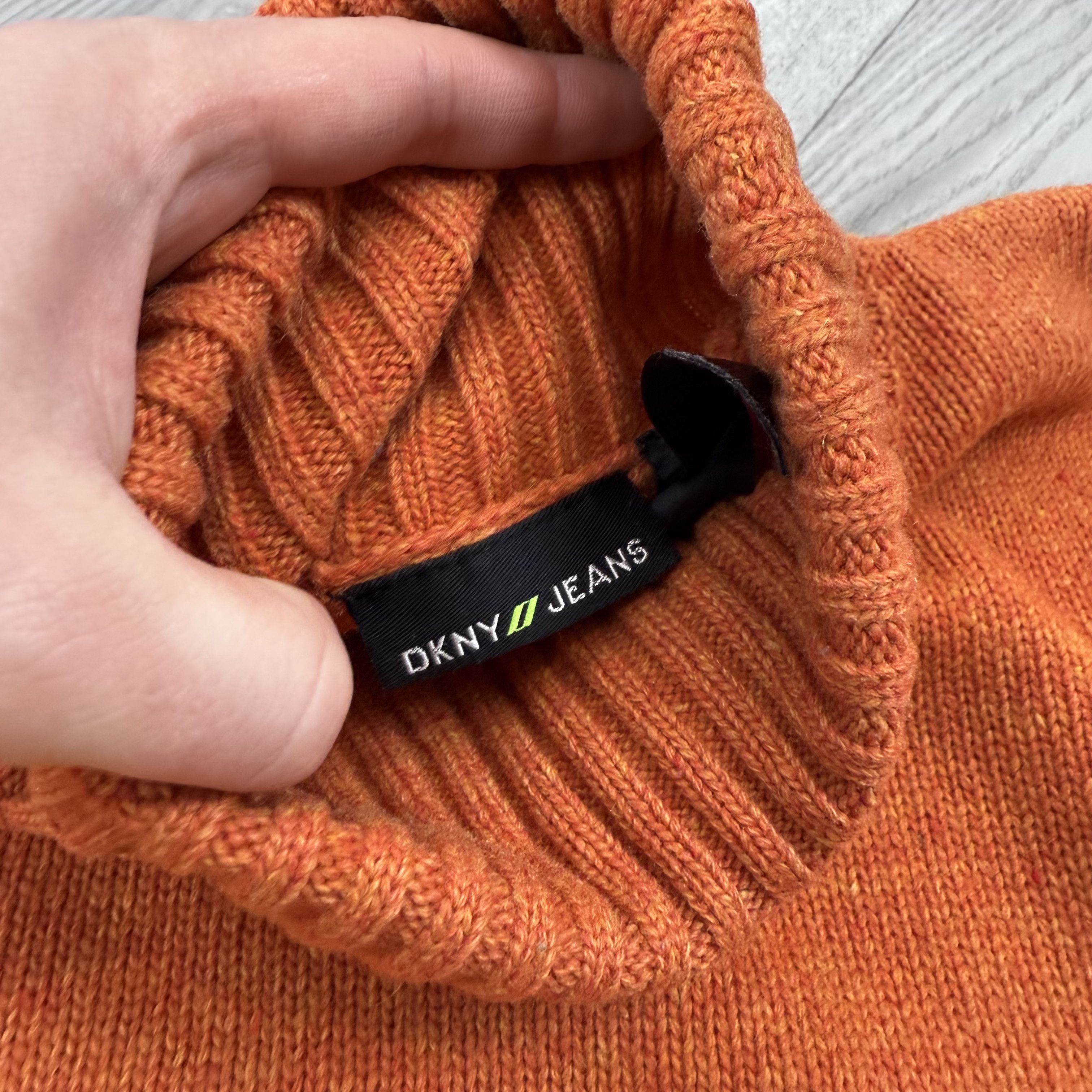 DKNY Vintage DKNY 90s Orange Patchwork Turtleneck Knit Sweater Size S / US 4 / IT 40 - 6 Thumbnail