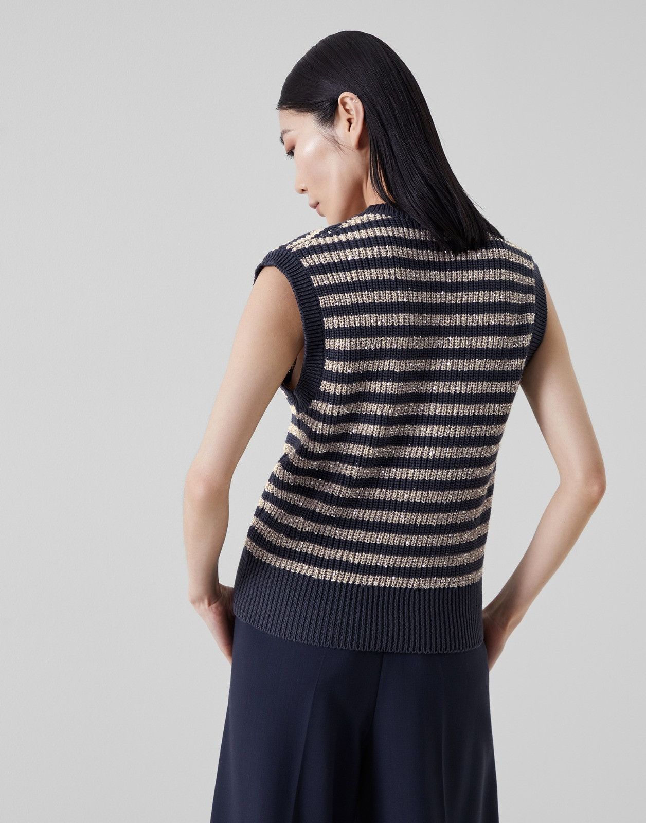 Brunello Cucinelli o1la1rc1a0225 Knitted Vest in Beige/Blue Size XL / US 12-14 / IT 48-50 - 2 Thumbnail