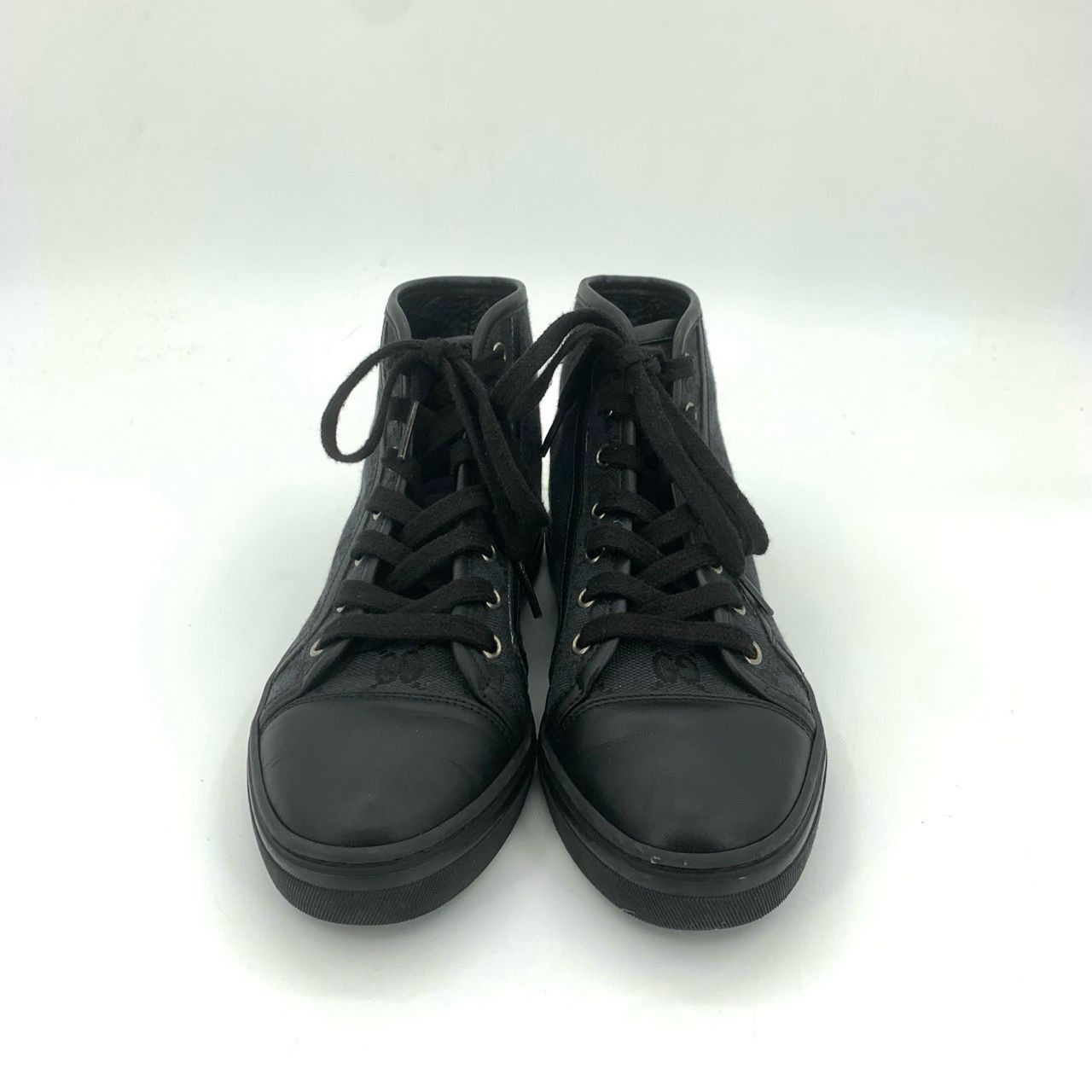 Gucci Gucci Size 35 Black GG Supreme Lace-Up Flat High Top Shoes Size US 5 / IT 35 - 5 Thumbnail