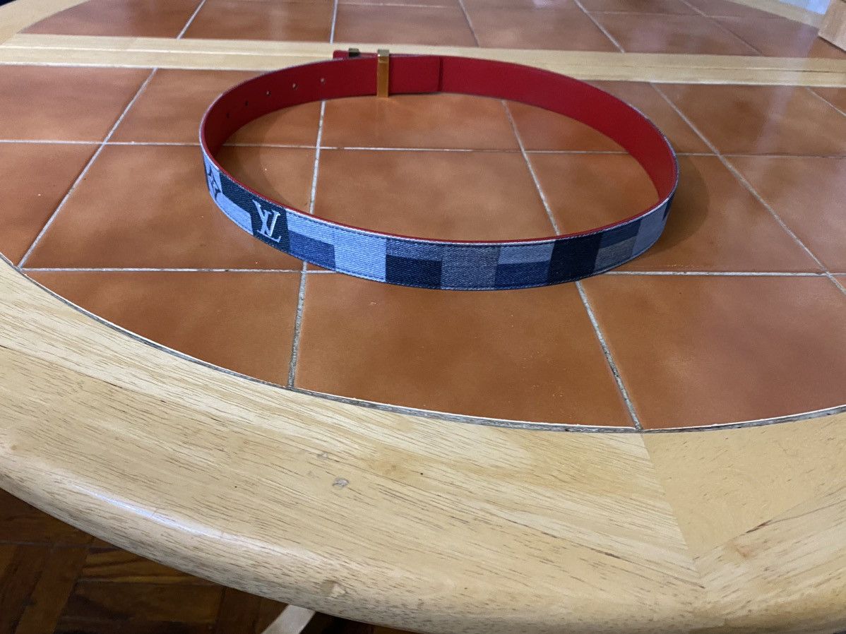 Louis Vuitton Unisex LOUIS VUITTON DENIM/RED BELT GOLD TONE HARDWARE, Size ONE SIZE - 7 Thumbnail