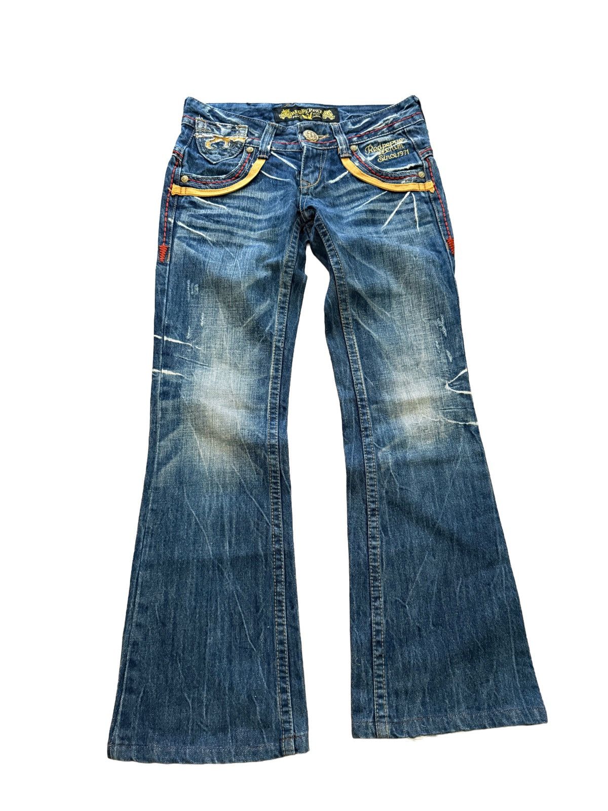 Japanese Brand Japanese Red Pepper Low Waist Embroided Bootcut Jeans Size 26" / US 2 / IT 38 - 2 Thumbnail