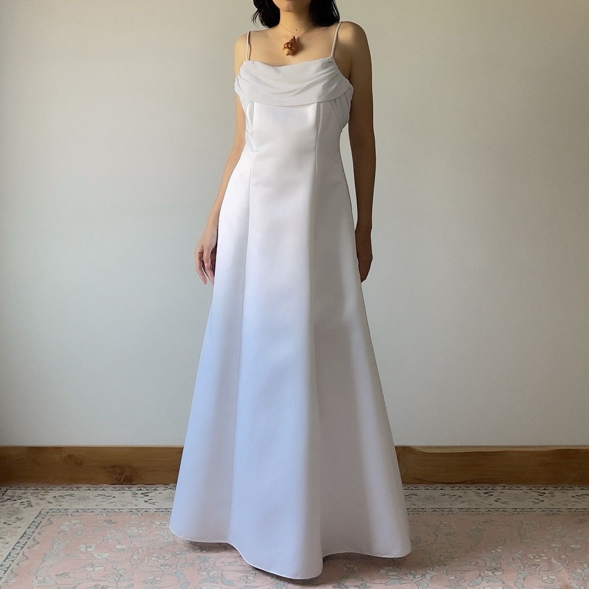 Other Vintage 1990s White Satin Chiffon Cowl Neck Gown (S–M) Size M / US 6-8 / IT 42-44 - 4 Thumbnail