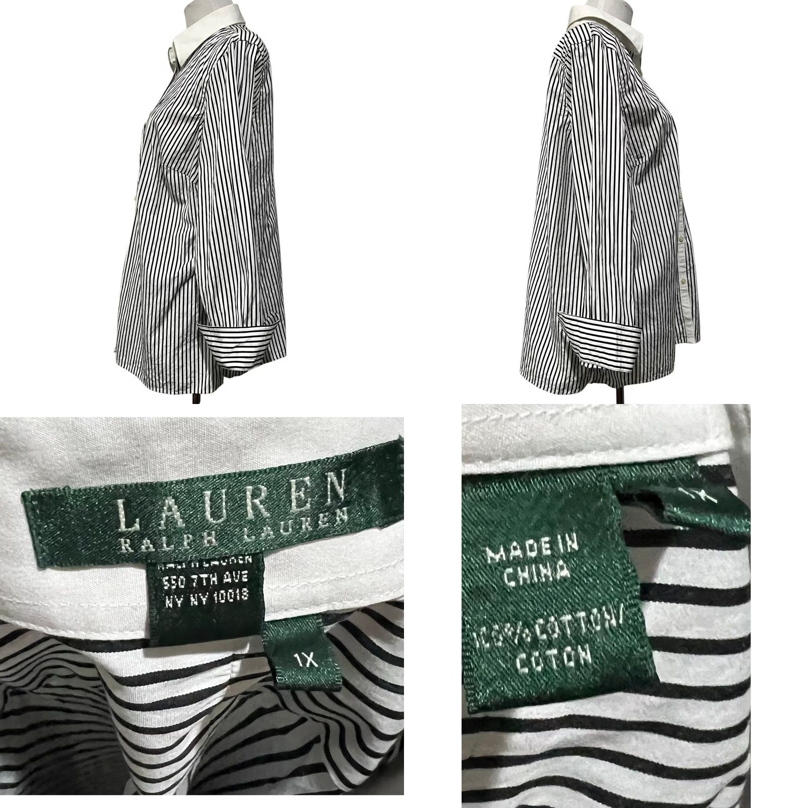 Ralph Lauren VINTAGE Lauren Ralph Lauren Striped Button-Up Top Long Sleeve Black White 1X Women Shirt Cardigan? Size XL / US 12-14 / IT 48-50 - 8 Thumbnail