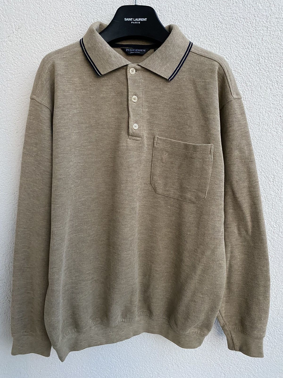 Yves Saint Laurent 90’s YSL Sweatshirt 1/4 Beige Vintage Sweater Quarter Zip Size US L / EU 52-54 / 3 - 4 Thumbnail