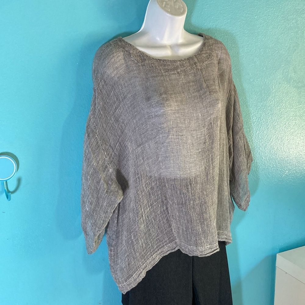 Eileen Fisher J Jill Pure Jill XS Linen Gray Oversized (50" Bust ) Top Sheer Woven 3/4 Sleeve Size S / US 4 / IT 40 - 2 Thumbnail