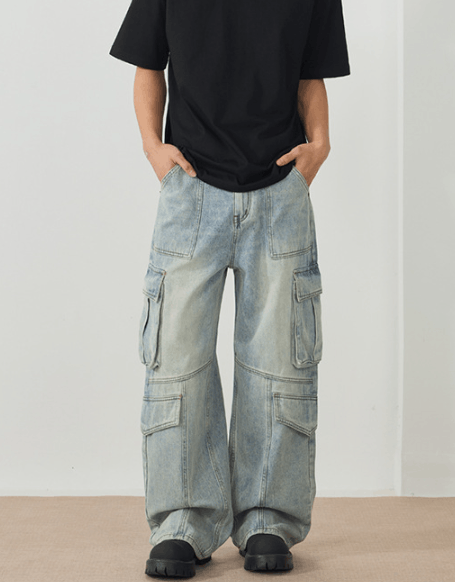Japanese Brand American retro baggy stitching multi-pocket cargo jeans Size US 32 / EU 48 - 1 Thumbnail