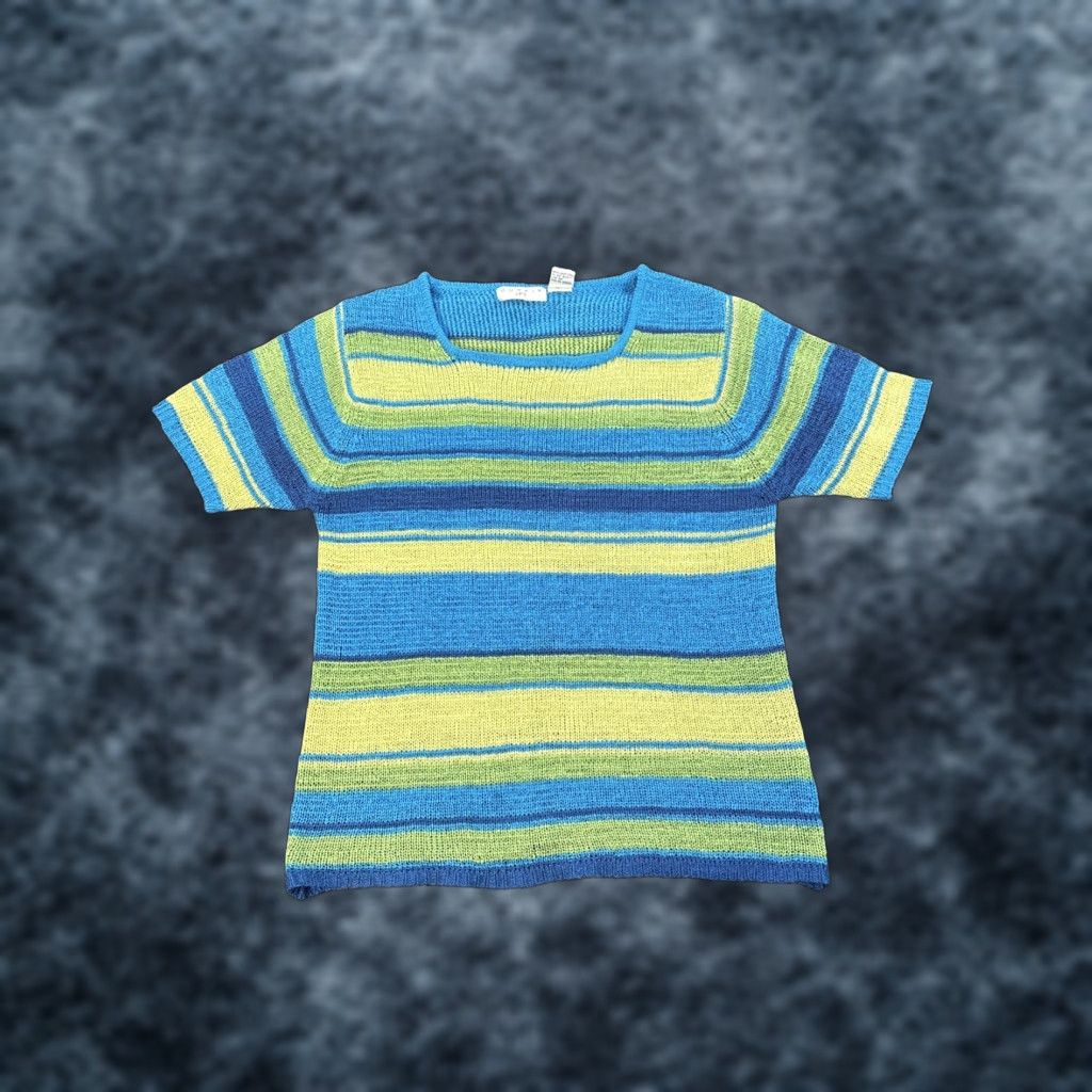 Vintage VINTAGE Outfit Jpr T-Shirt Square Neck Striped Blue 90s Womens Medium Size M / US 6-8 / IT 42-44 - 1 Thumbnail