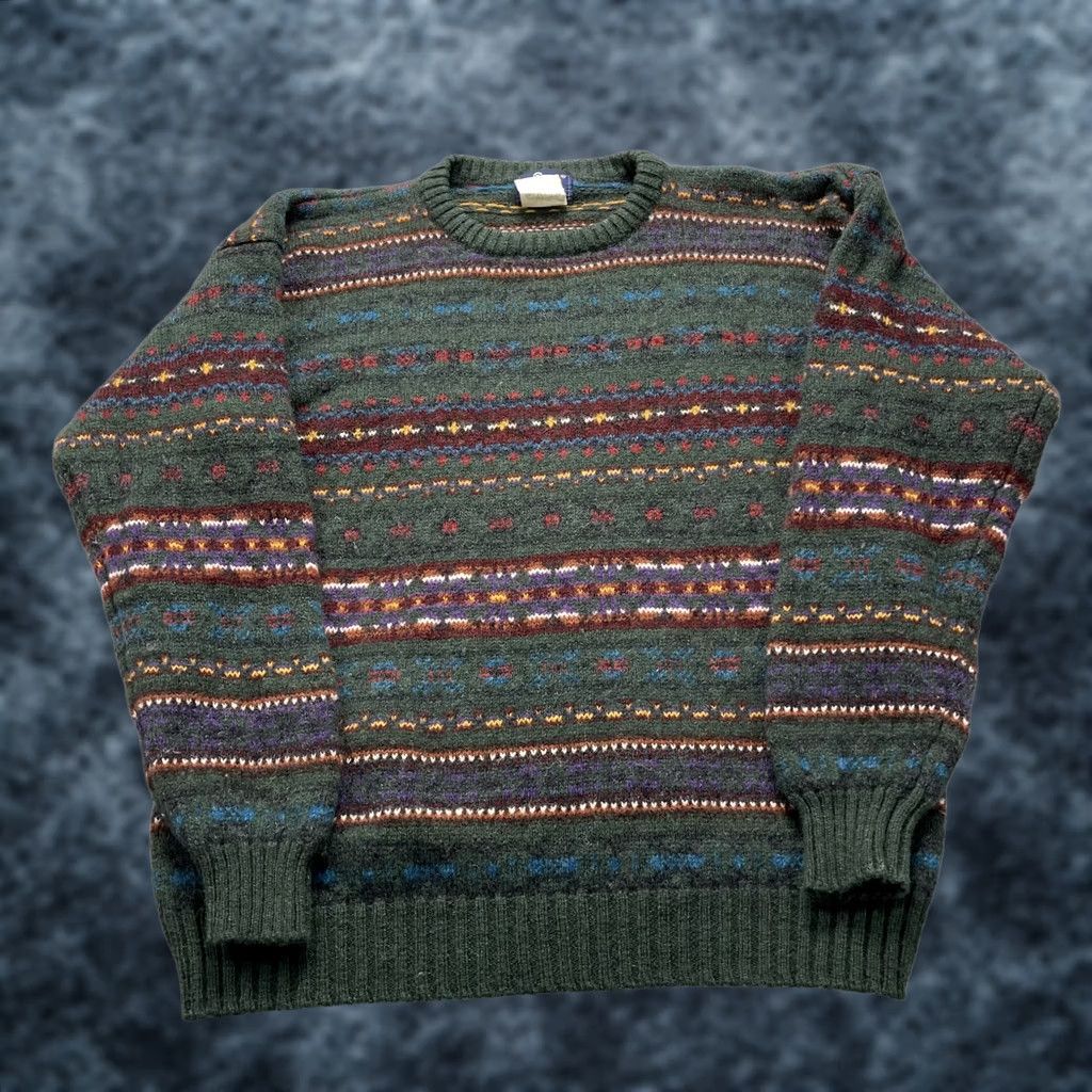 Vintage VINTAGE Woolrich Mens Large Green Striped Fair Isle Wool Sweater 80s Size US L / EU 52-54 / 3 - 1 Thumbnail