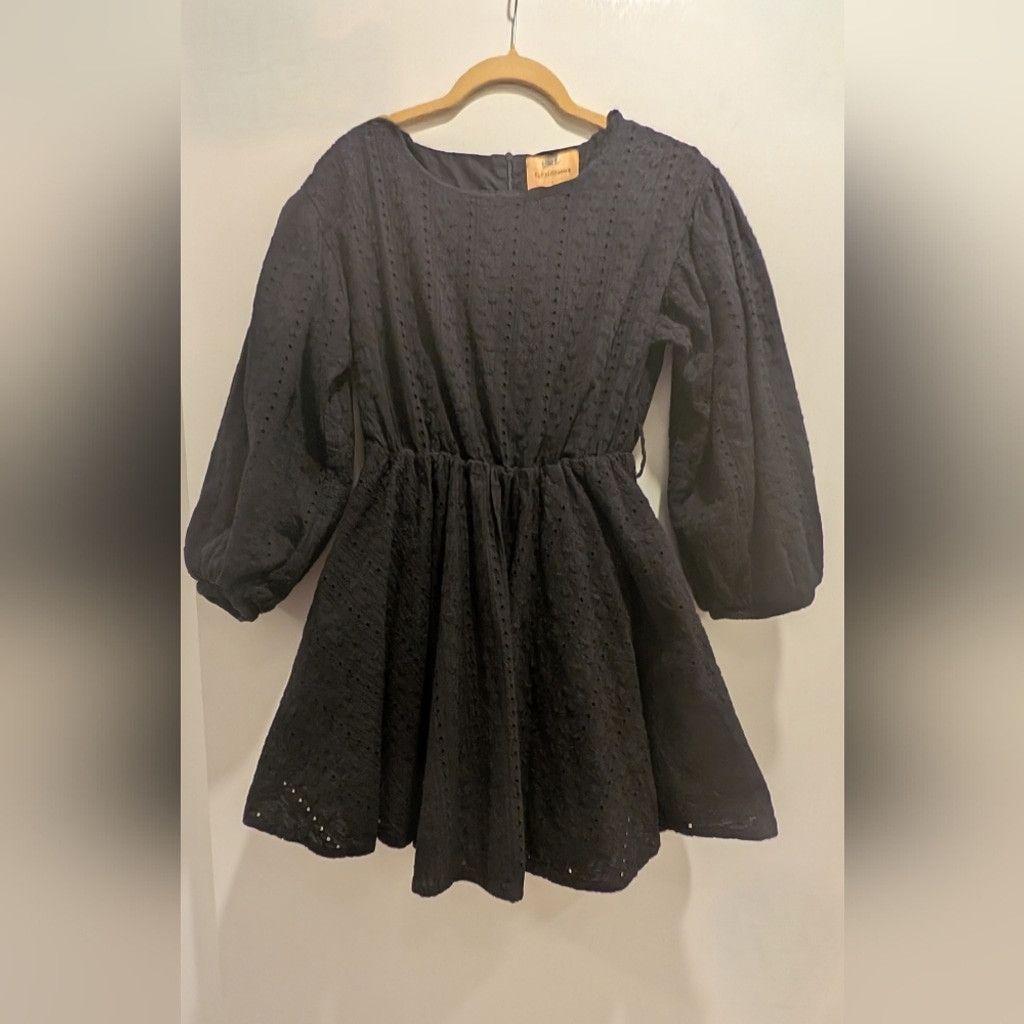 THE ANDAMANE The Andamane Black Eyelet Mini Dress with Bishop Sleeves Size XS / US 0-2 / IT 36-38 - 4 Thumbnail