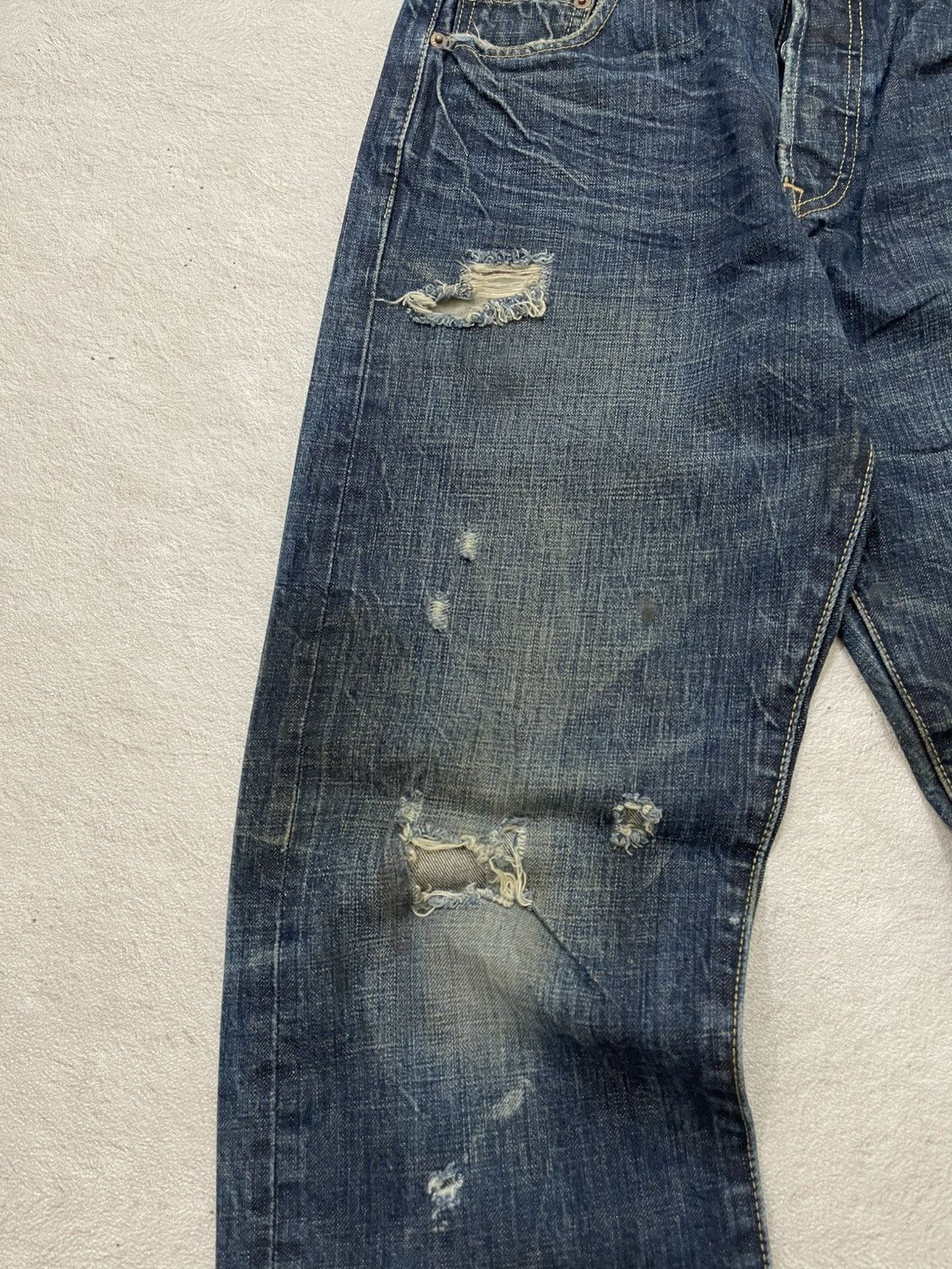 Japanese Brand 00s Kapital 501 Mudwash Raw Denim Ripped Jeans Y2K Hysteric Size US 30 / EU 46 - 3 Thumbnail