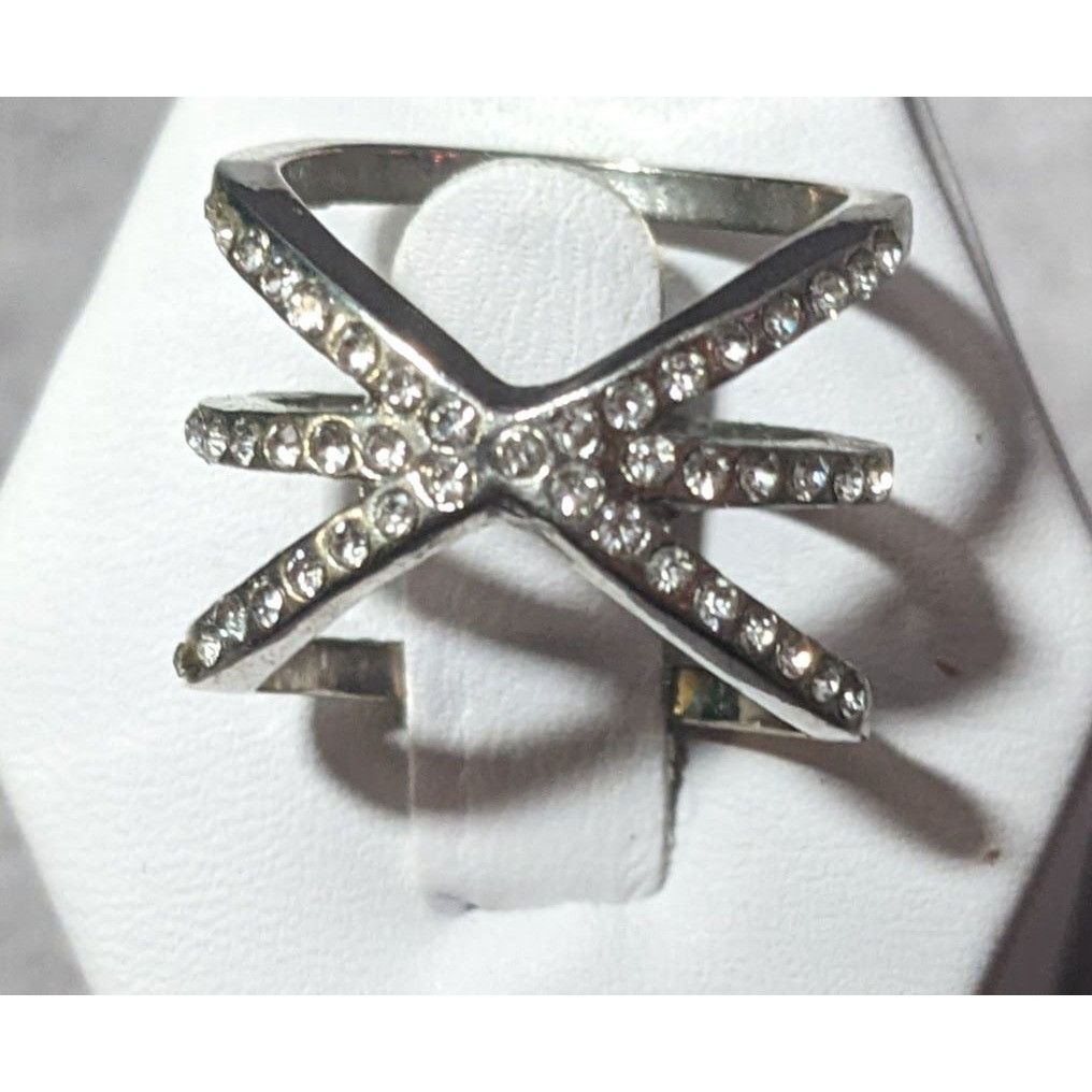 Other Elegant Glam Rhinestone Silver Tone Triple Crossover Ring Si Size ONE SIZE - 1 Thumbnail