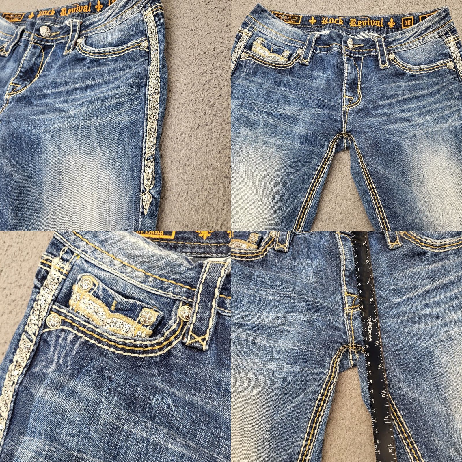 Vintage Rock Revival Capri Womens 31 Denim Embroidered Bedazzled Aroa Capris 5-Pocket Buckle Bke Jeans Blue Short/Medium Sized Womens Size ONE SIZE - 8 Thumbnail
