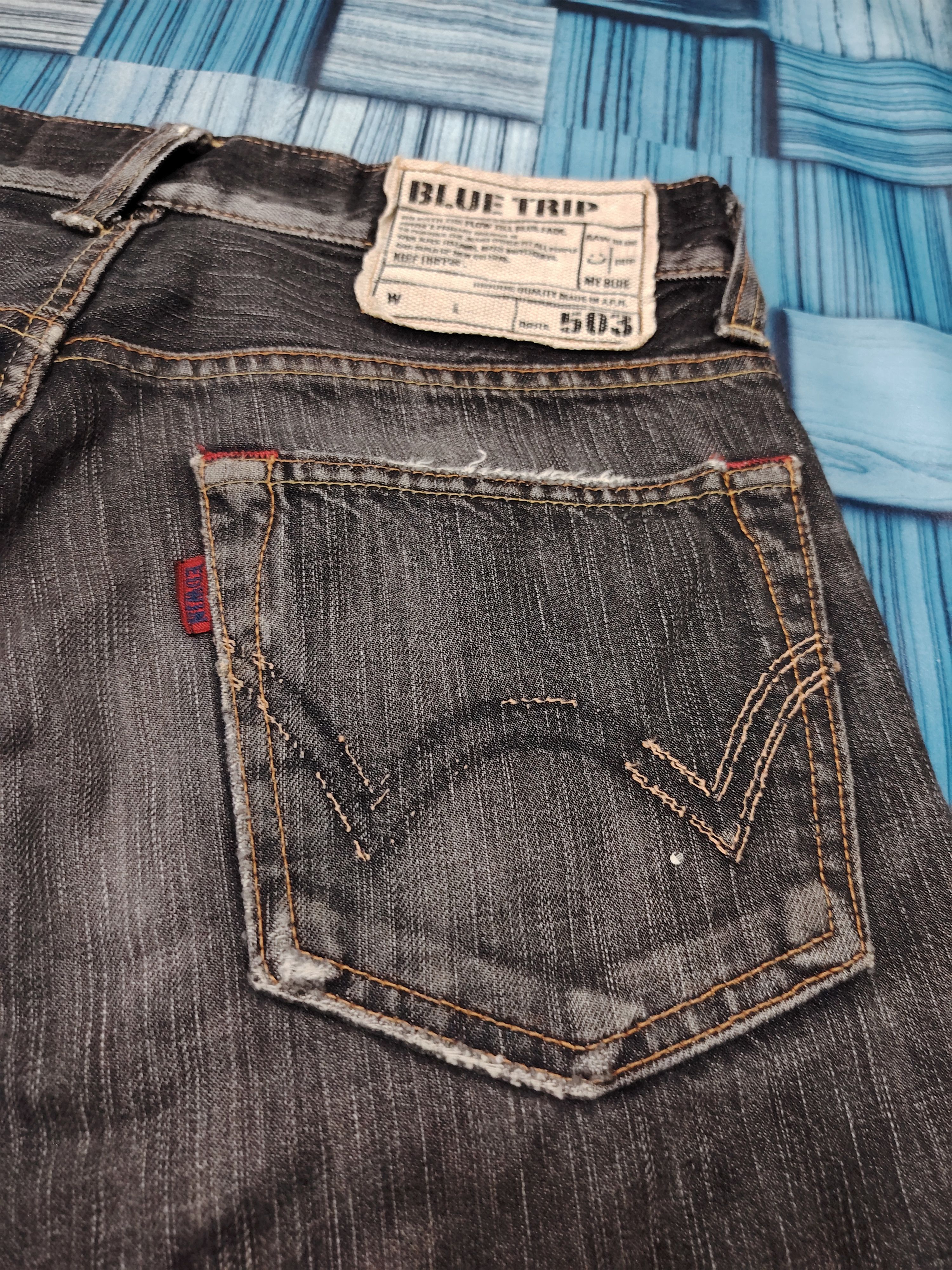 Who Decides War Japanese Edwin 503 Blue Trip Flared Jeans Distressed Jeans Size US 30 / EU 46 - 19 Thumbnail