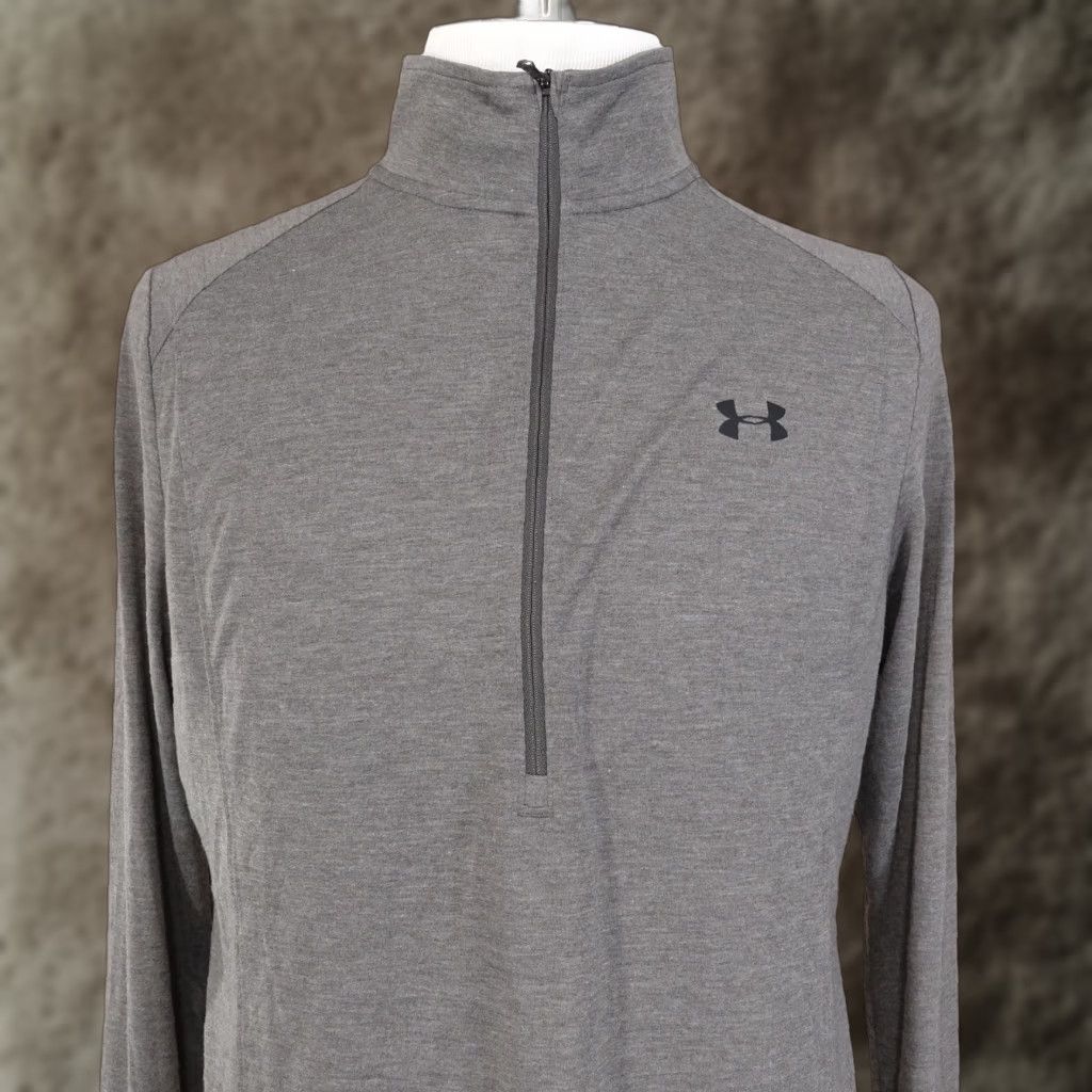Under Armour VINTAGE Under Armour HeatGear Threadborne Lightweight Grey 1/4 Zip Soft Shell Top XL Mens Gray 1/4 Zip Pullover Size US XL / EU 56 / 4 - 1 Thumbnail