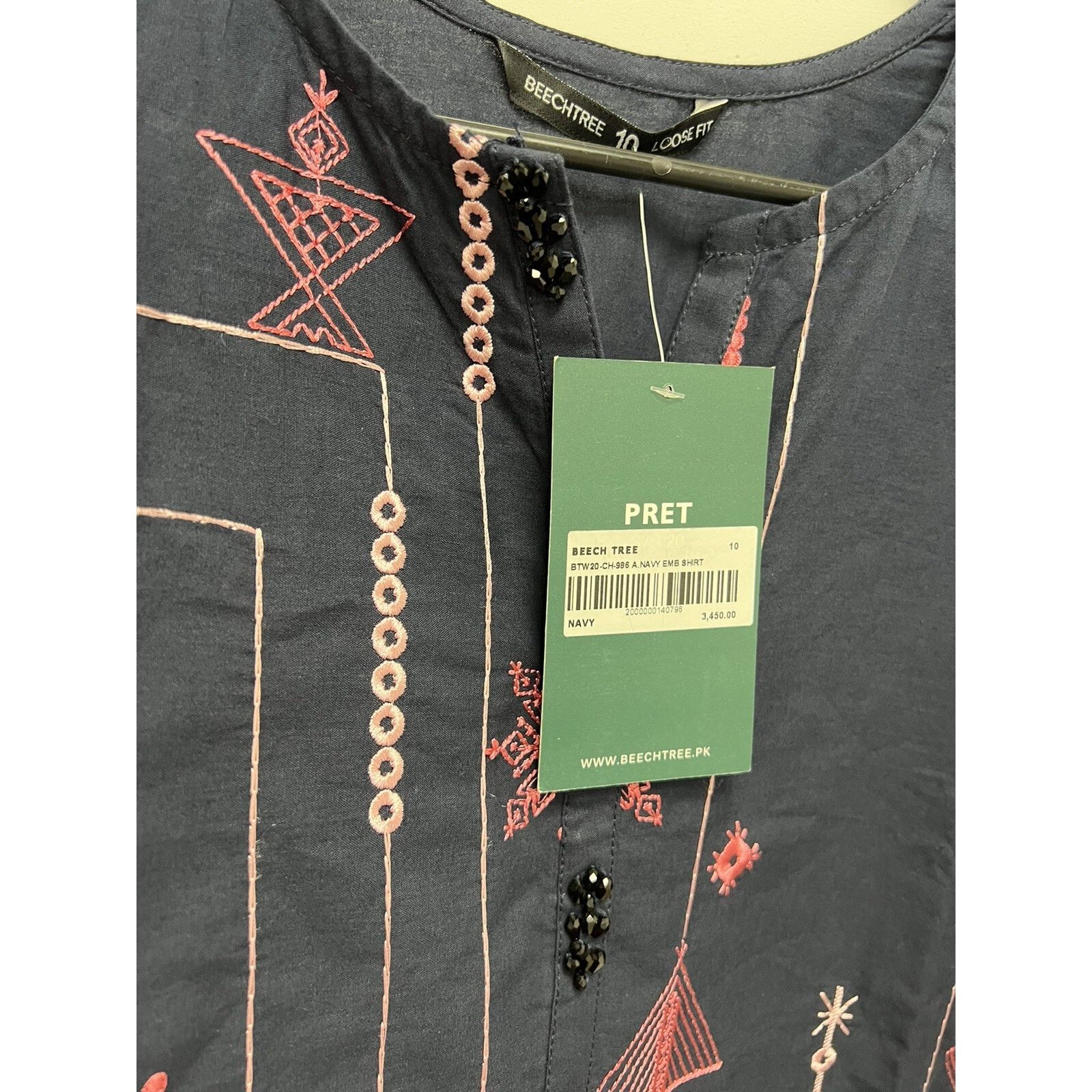 & Other Stories Beechtree Embroidered Shirt Navy Size 10 Women Dress A000651 Size L / US 10 / IT 46 - 2 Thumbnail
