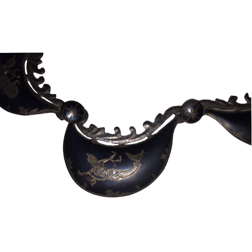 Designer Siamese Thailand Sterling Bib Necklace with in Black Enamel Size ONE SIZE - 2 Thumbnail