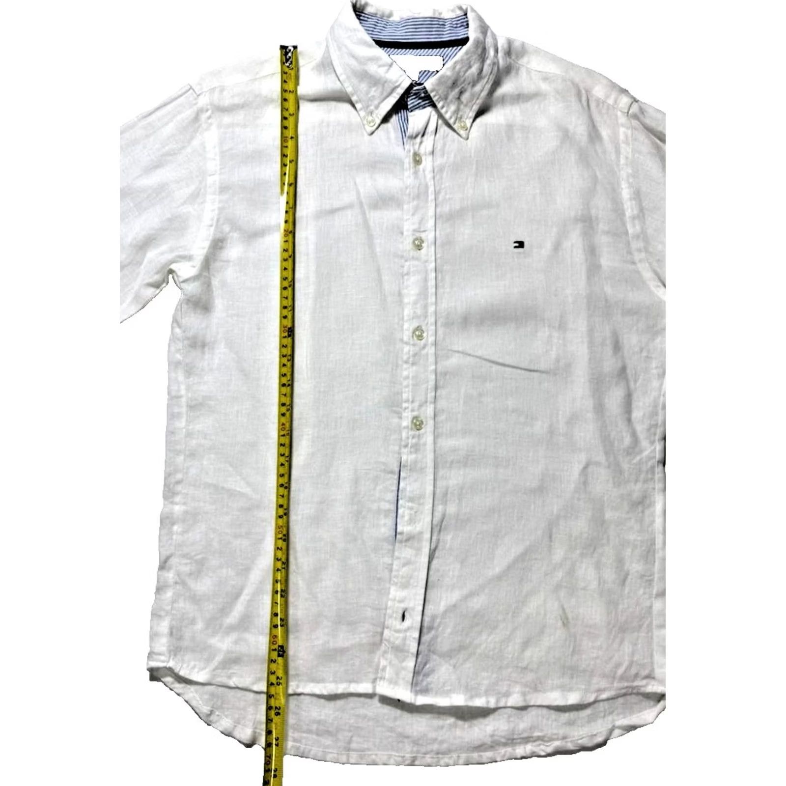 Tommy Hilfiger Tommy Hilfiger Follow Flag Detail Linen Relaxed Fit Shirt - Size M - White, Women Size M / US 6-8 / IT 42-44 - 7 Thumbnail