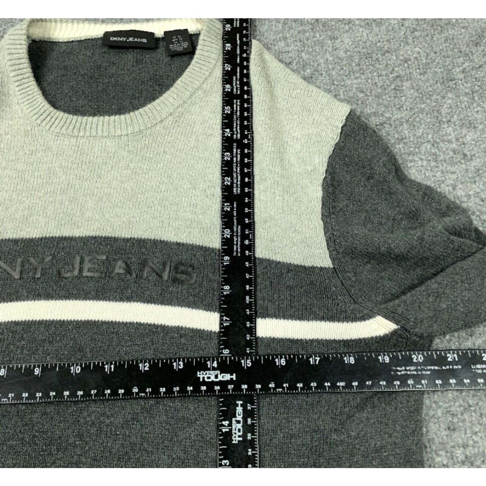 DKNY VINTAGE DKNY Striped Crew Neck Pullover Sweat er Adult XL Gray Cotton Knit 90s Hip Hop Retro Logo - Mens Size US XL / EU 56 / 4 - 5 Thumbnail