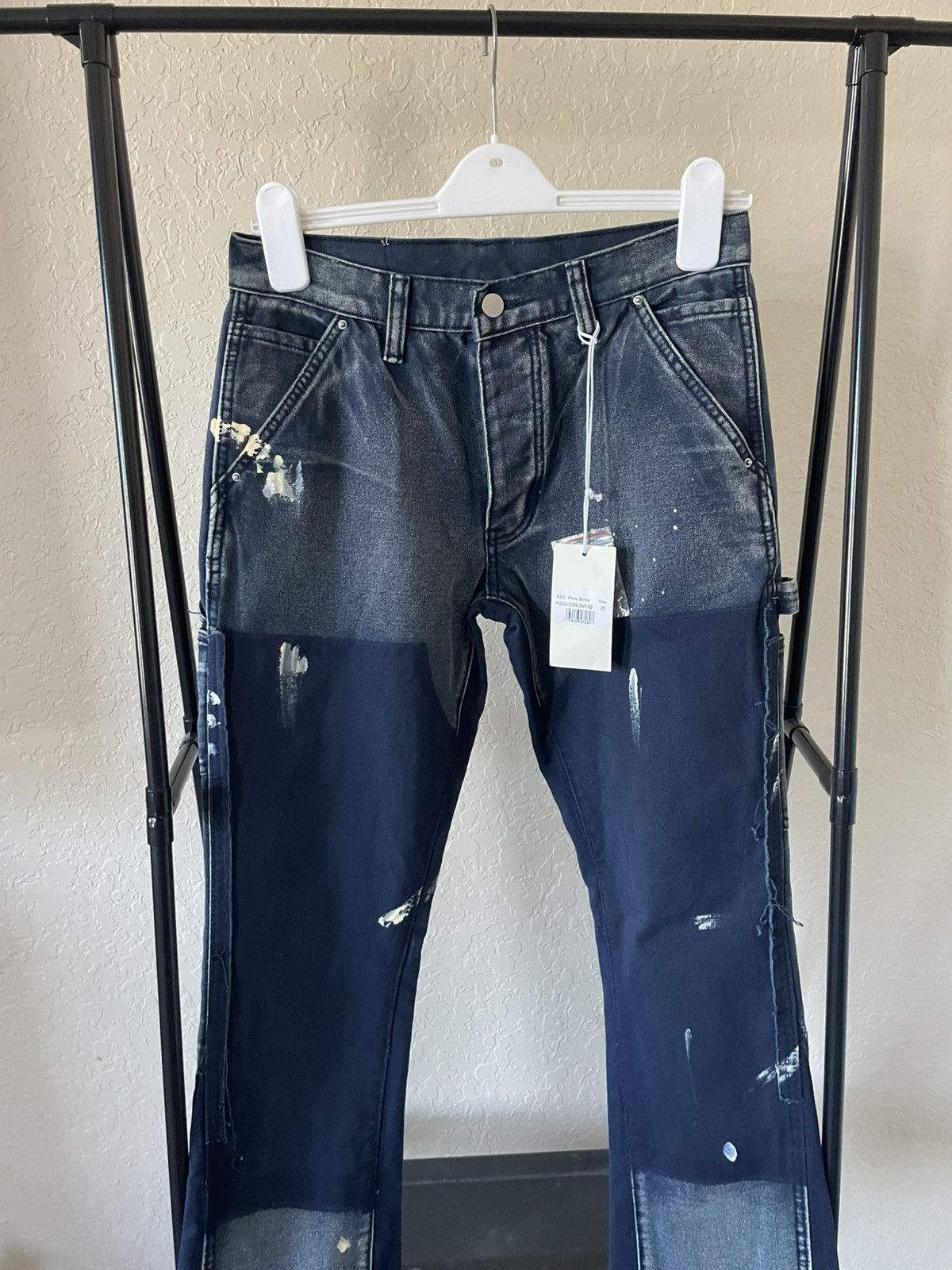 MNML Flare Denim Cargos w/ paint splash nwt Size US 28 / EU 44 - 4 Thumbnail