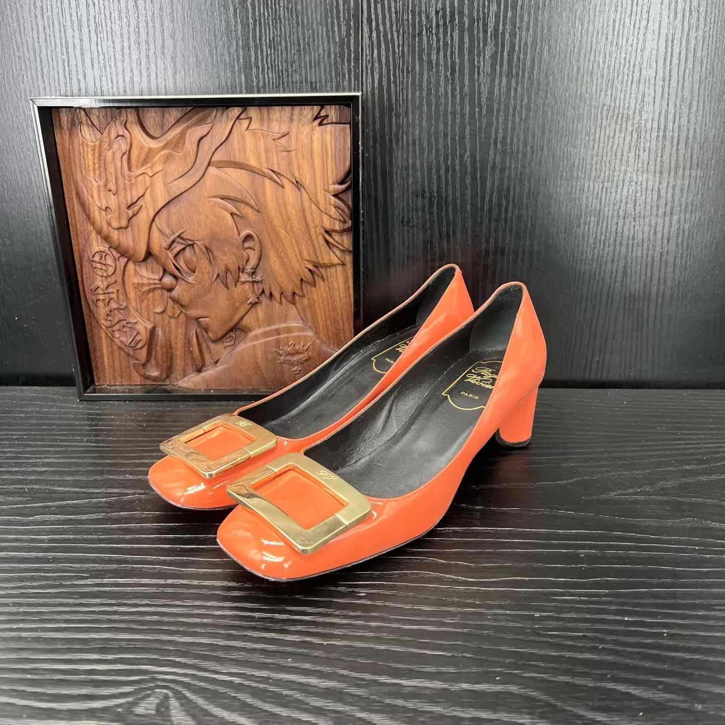 Roger Vivier rv square toe crimson low heel pumps size 36.5 with box Size US 6 / IT 36 - 1 Thumbnail