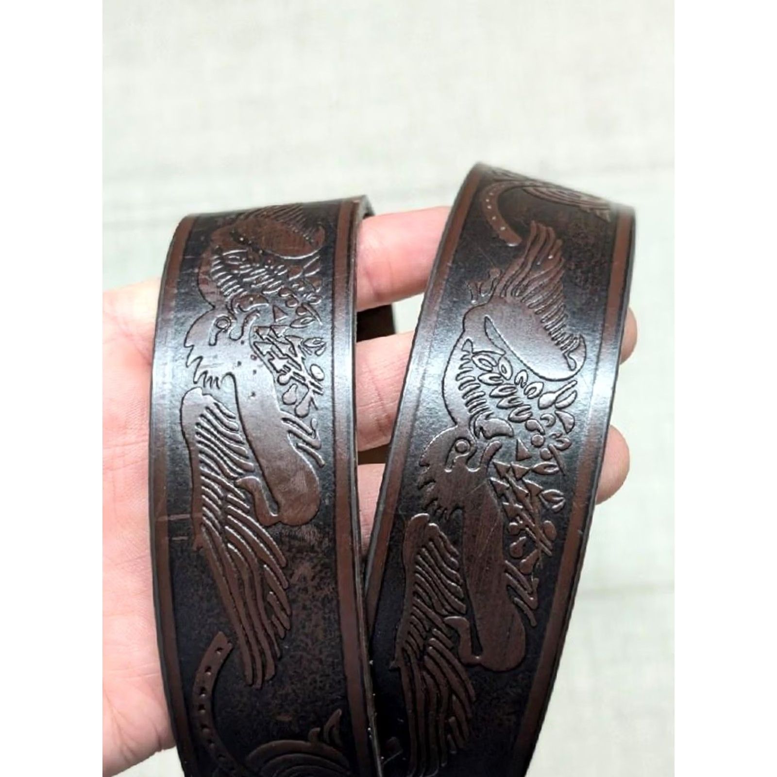 Wrangler VINTAGE TOOLED leather belt EAGLE rodeo 40 brown WESTERN cowboy WRANGLER Size 40 - 5 Thumbnail