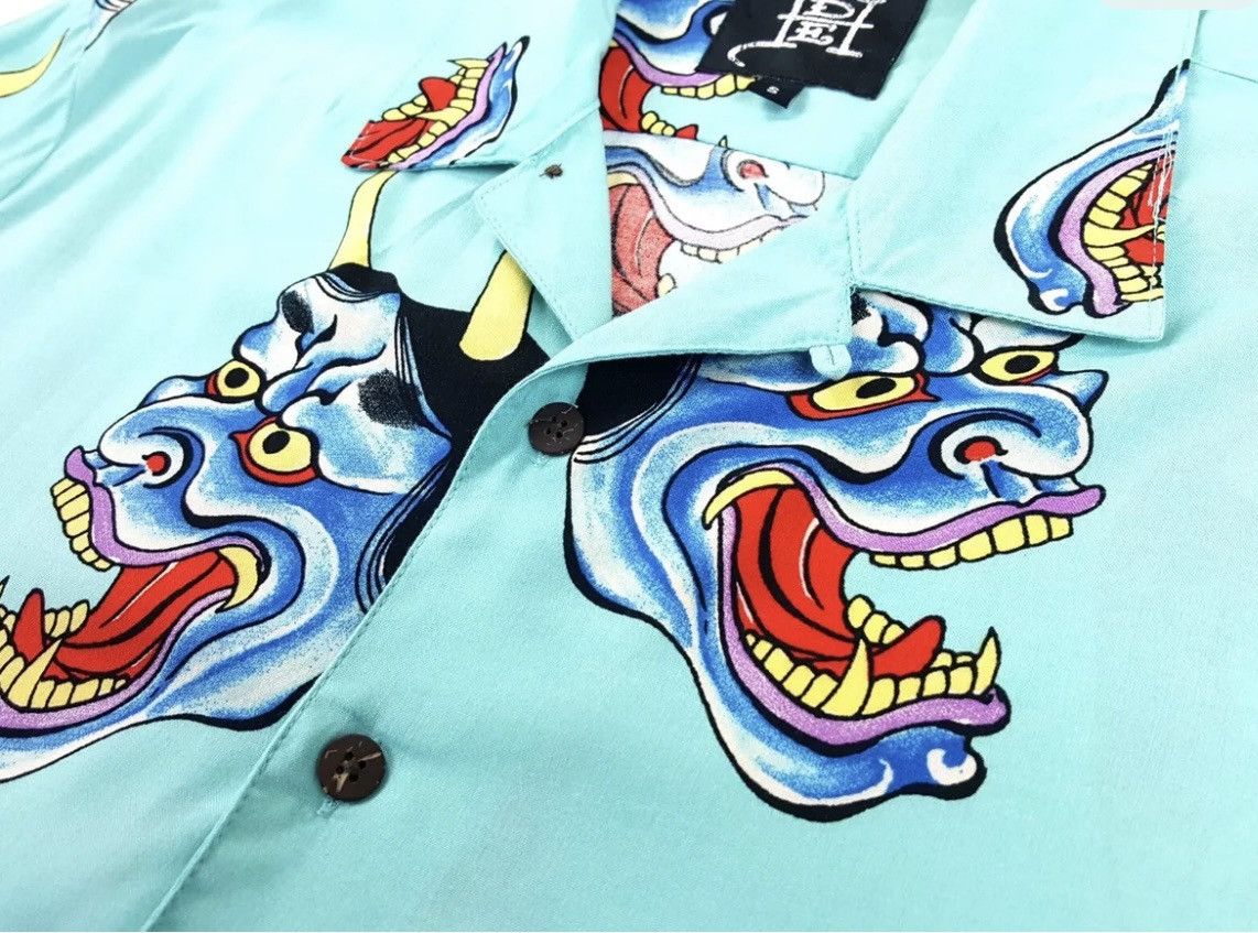 Ed Hardy Ed Hardy Oni Mask Hawaiian Club Turquoise Viscous Shirt Size US S / EU 44-46 / 1 - 5 Thumbnail