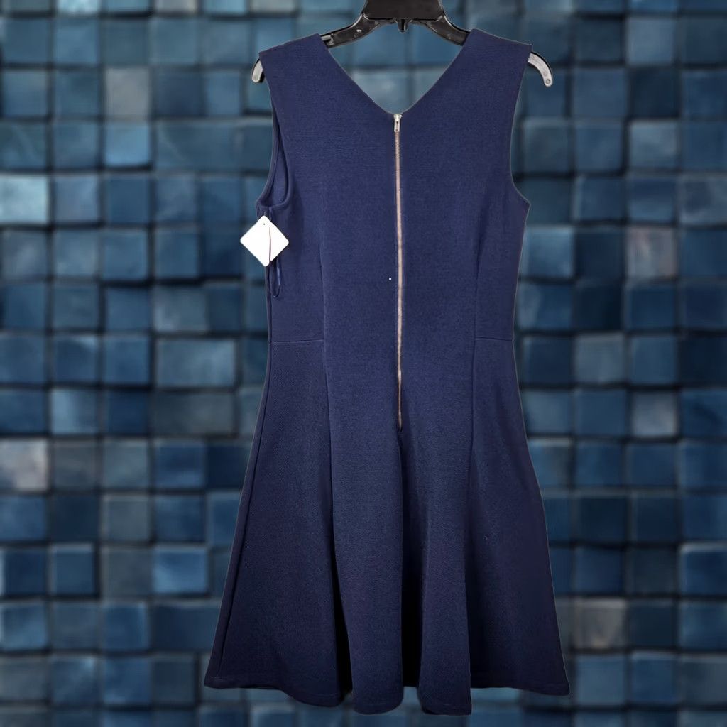 Vintage Halogen Dress Sleeveless Navy Blue Fit & Flare V-Neck Zipper Size M NEW Women Casual Short Above the Knee Size M / US 6-8 / IT 42-44 - 1 Thumbnail