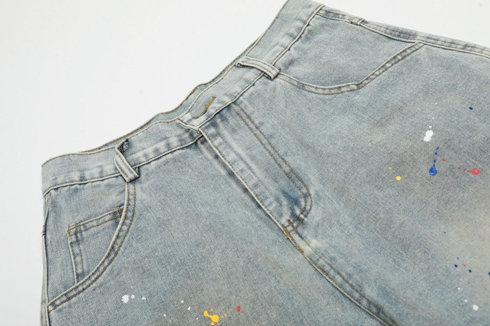 Jean Men's distressed washed ink-splashed straight denim shorts Size US 32 / EU 48 - 3 Thumbnail