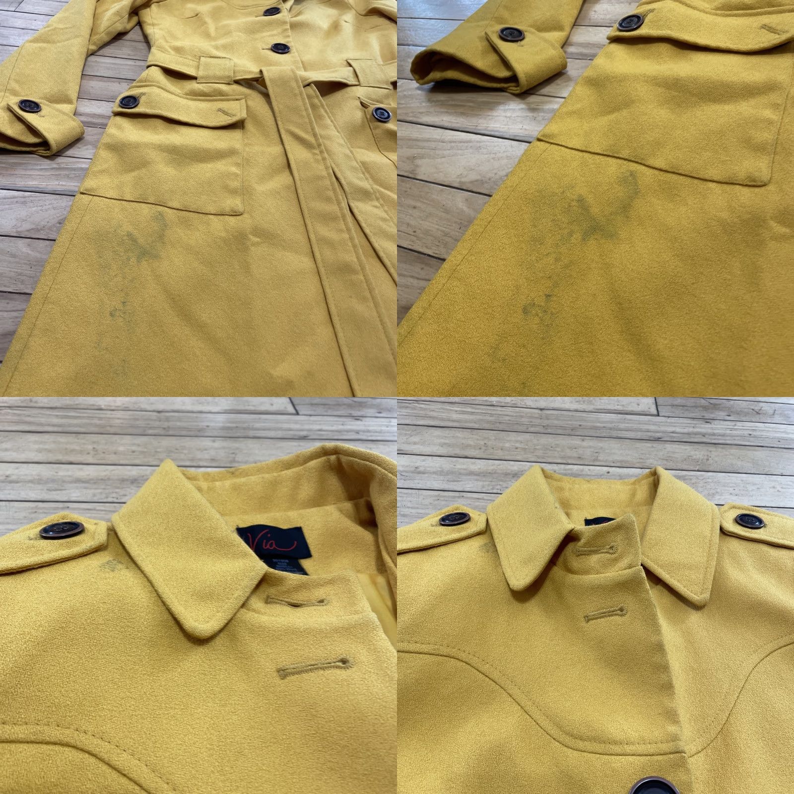 Avia VIA Wool Trench Coat Women 8 Yellow Belted Mod 60s Long Duster Military Grunge Coat Size M / US 6-8 / IT 42-44 - 10 Thumbnail
