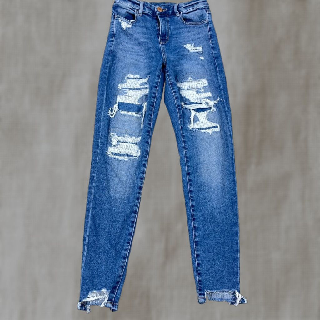 American Eagle Outfitters American Eagle Jeans Women High Rise Jegging Distressed Stretch Denim Blue Adult Size 4 Womens Size 27" / US 4 / IT 40 - 1 Thumbnail