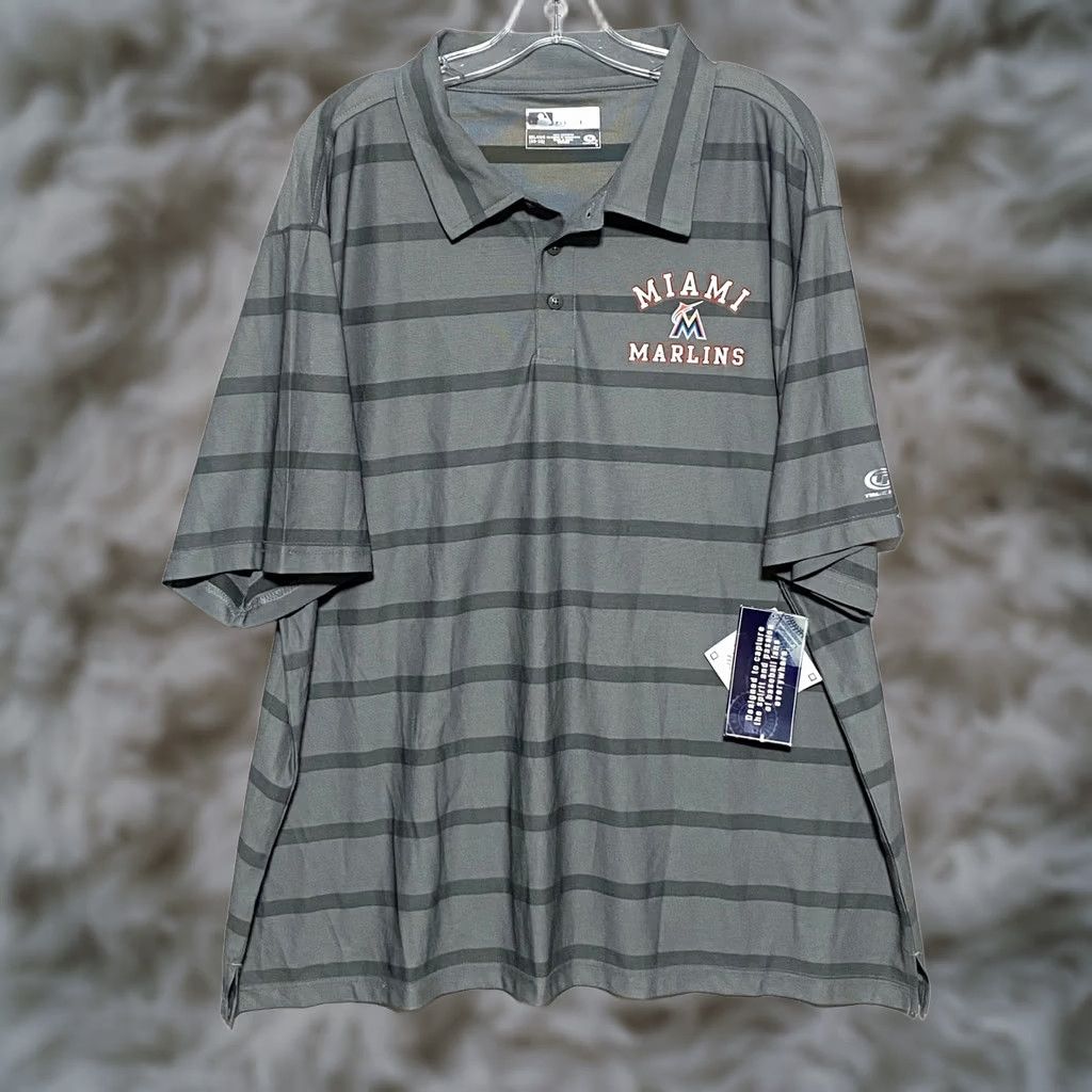 Vintage VINTAGE Miami Marlins True Fan Polo Shirt Mens 2XL Gray Striped Short Sleeve NWT Athletics Sports Casual Size US XXL / EU 58 / 5 - 1 Thumbnail