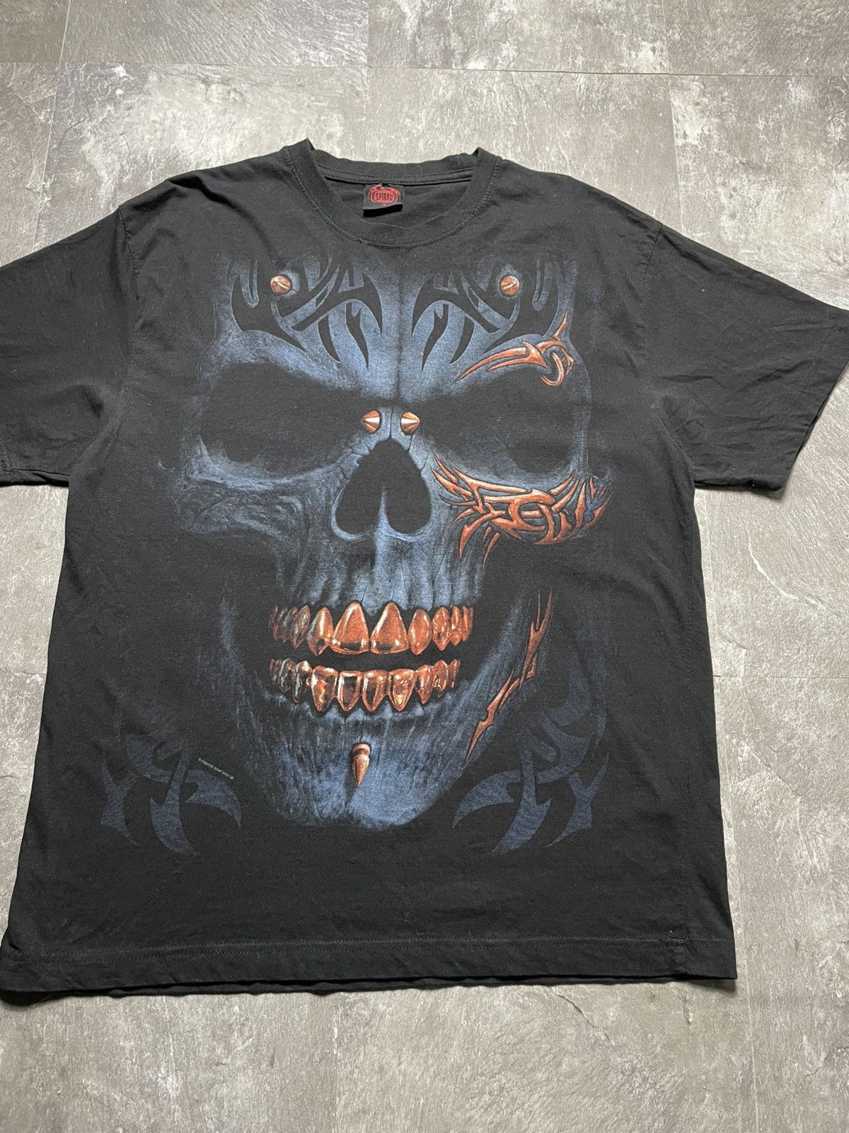Vintage Vintage Spiral Big Skull Graphic Tee Skeleton Y2k Size US XL / EU 56 / 4 - 2 Thumbnail