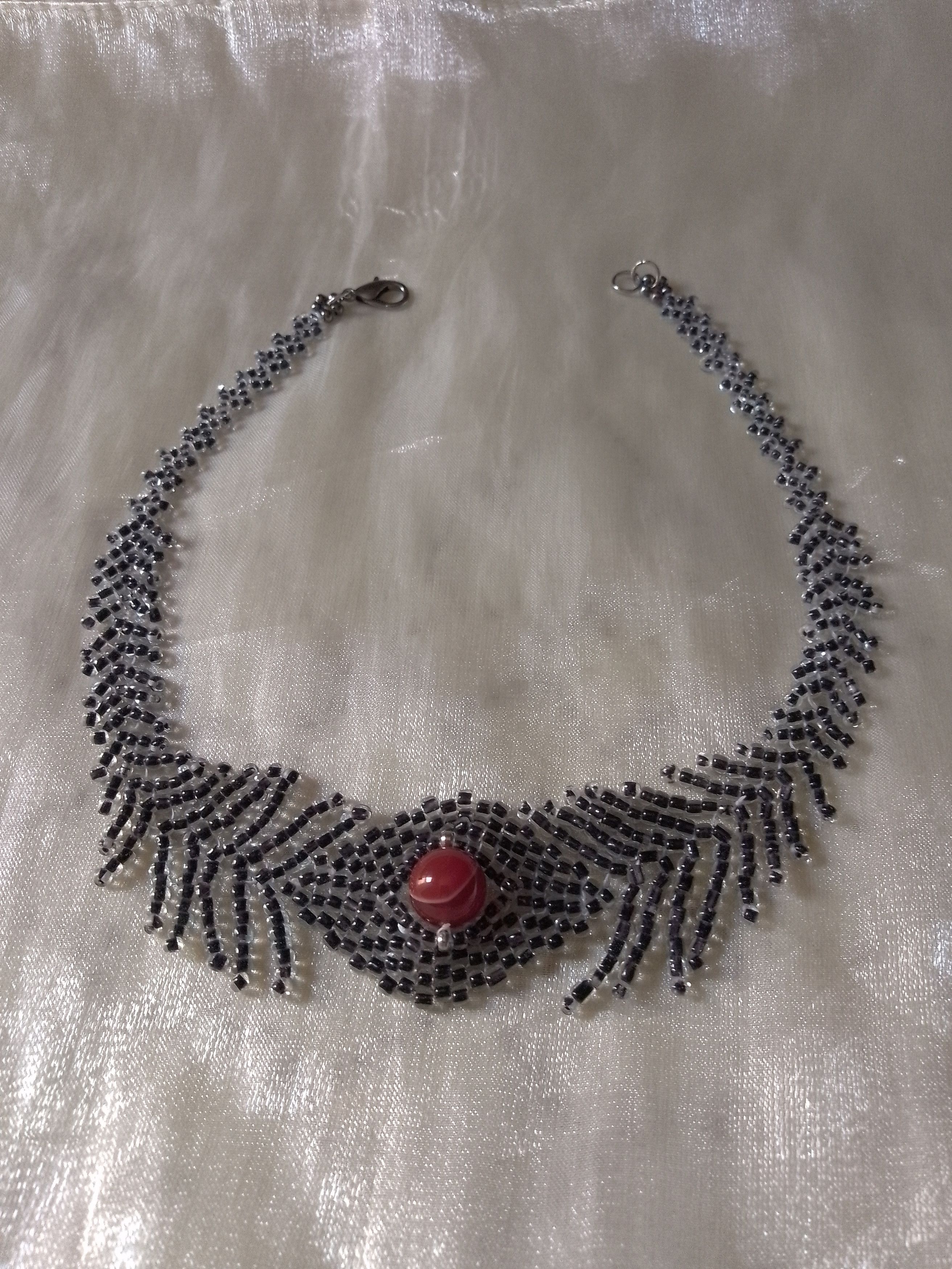 Handmade Necklace Choker. Black sexy with red carnelian gemstone Size ONE SIZE - 1 Thumbnail