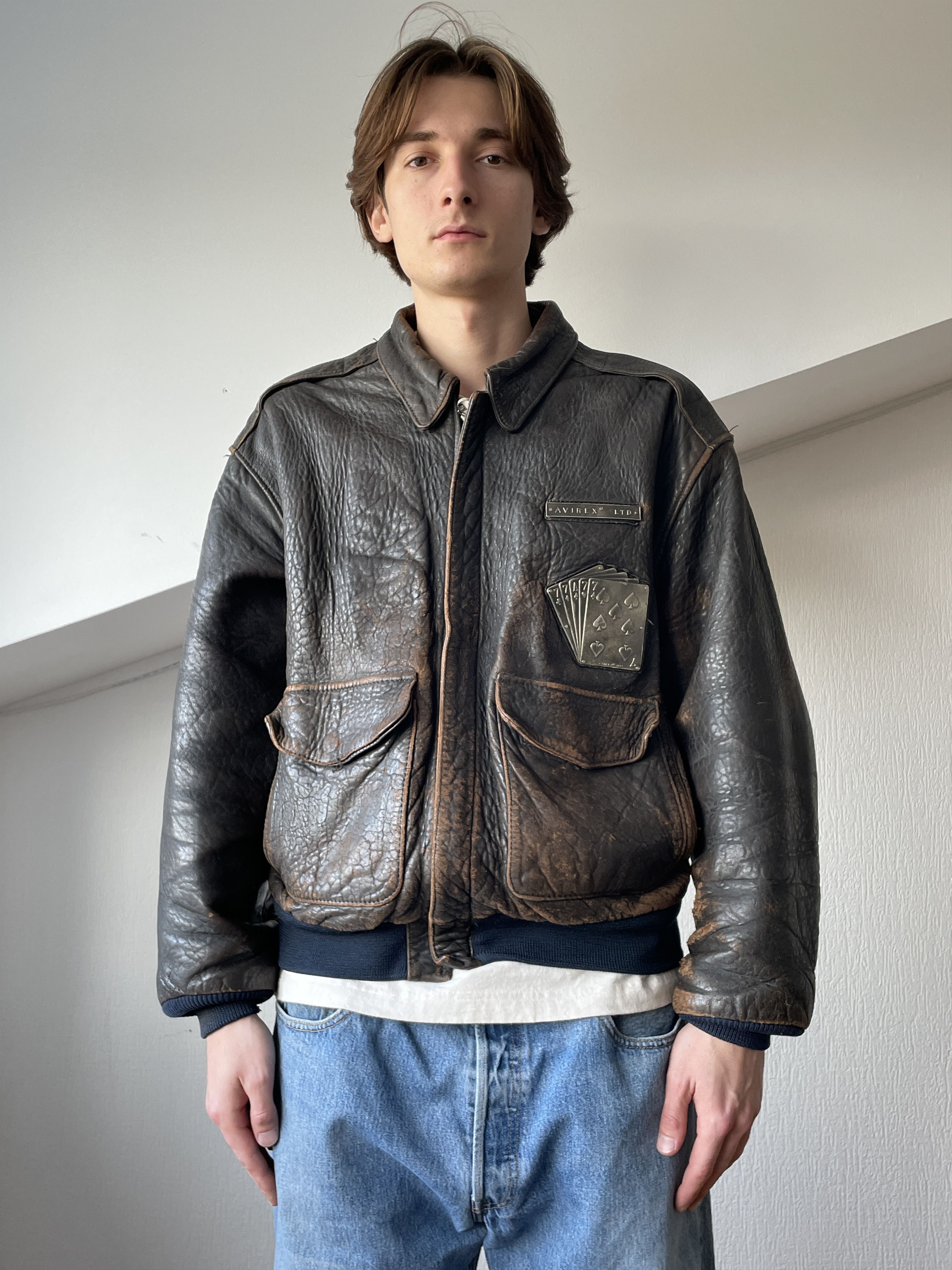 80s avirex A-2 real leather bomber jacke