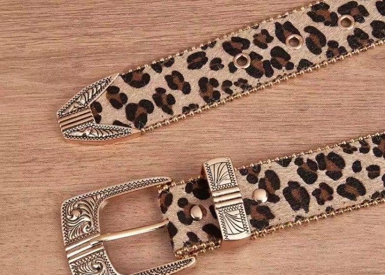 Leather 100 Cm Leopard Print PU Leather Belt Size ONE SIZE - 5 Thumbnail