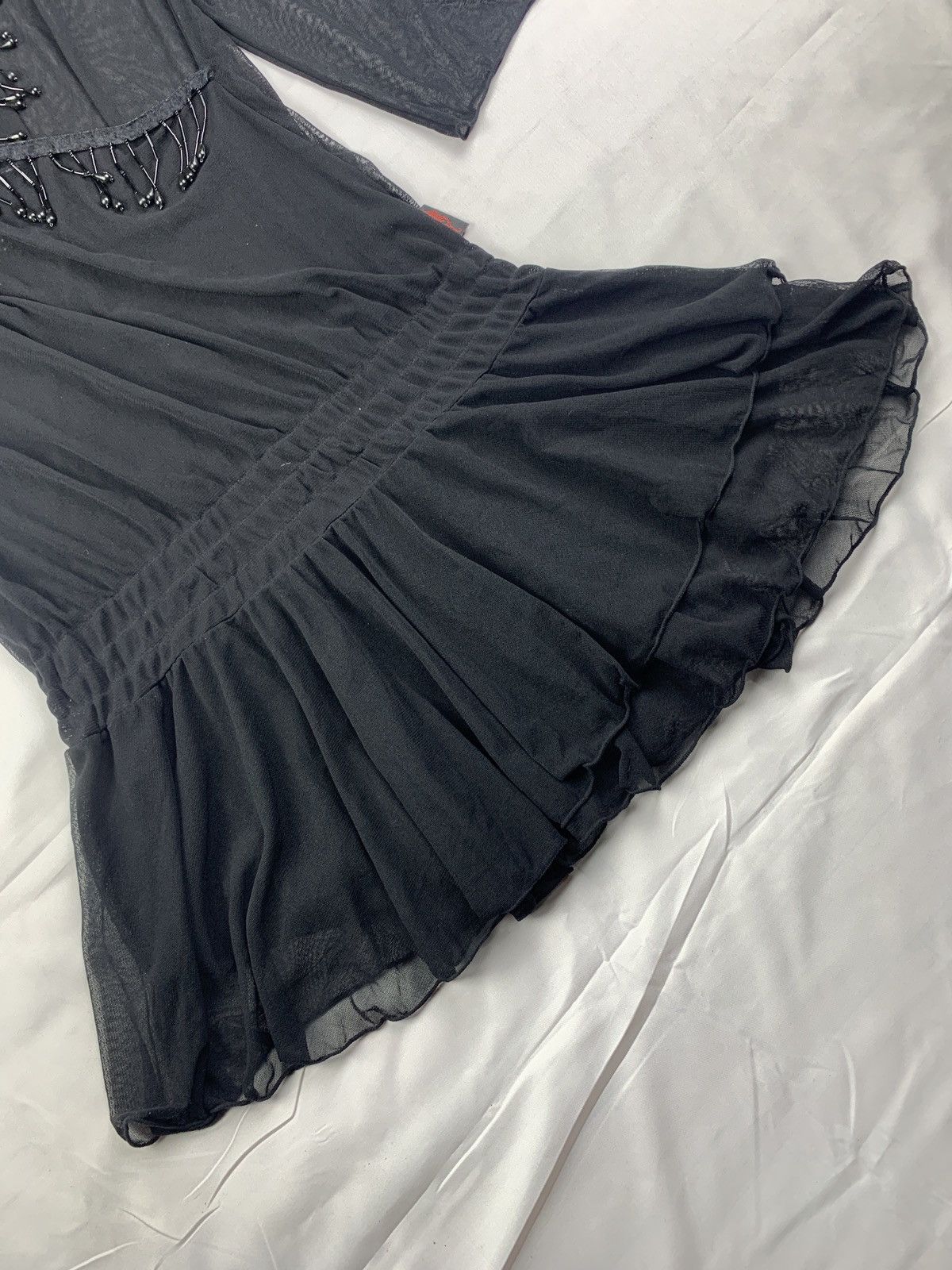 Japanese Brand Ozz On Japan Goth Black Beady Ruffle Frilly Mesh Mini Dress Size M / US 6-8 / IT 42-44 - 9 Thumbnail