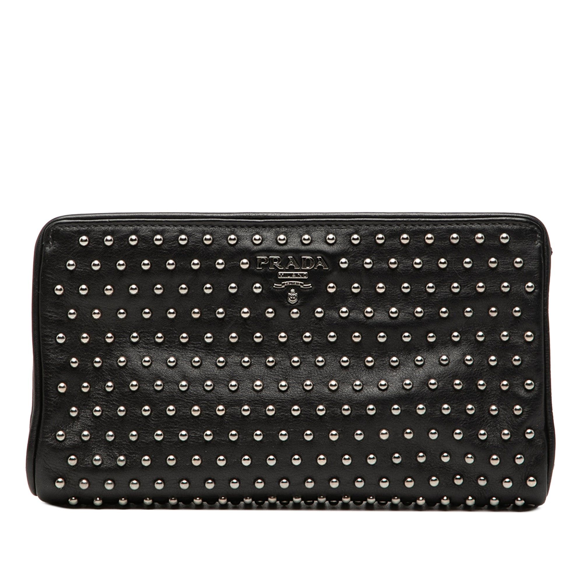 Studded Leather Clasp Clutch