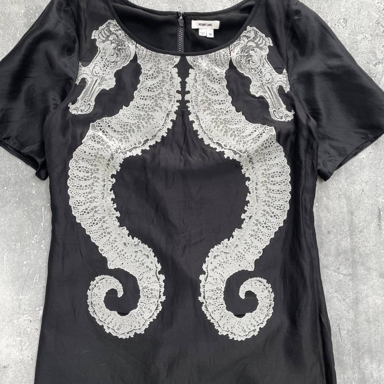 Designer × Helmut Lang Helmut Lang Seahorses Print Midi Dress Women’s Black/Gray 10 Size L / US 10 / IT 46 - 10 Thumbnail