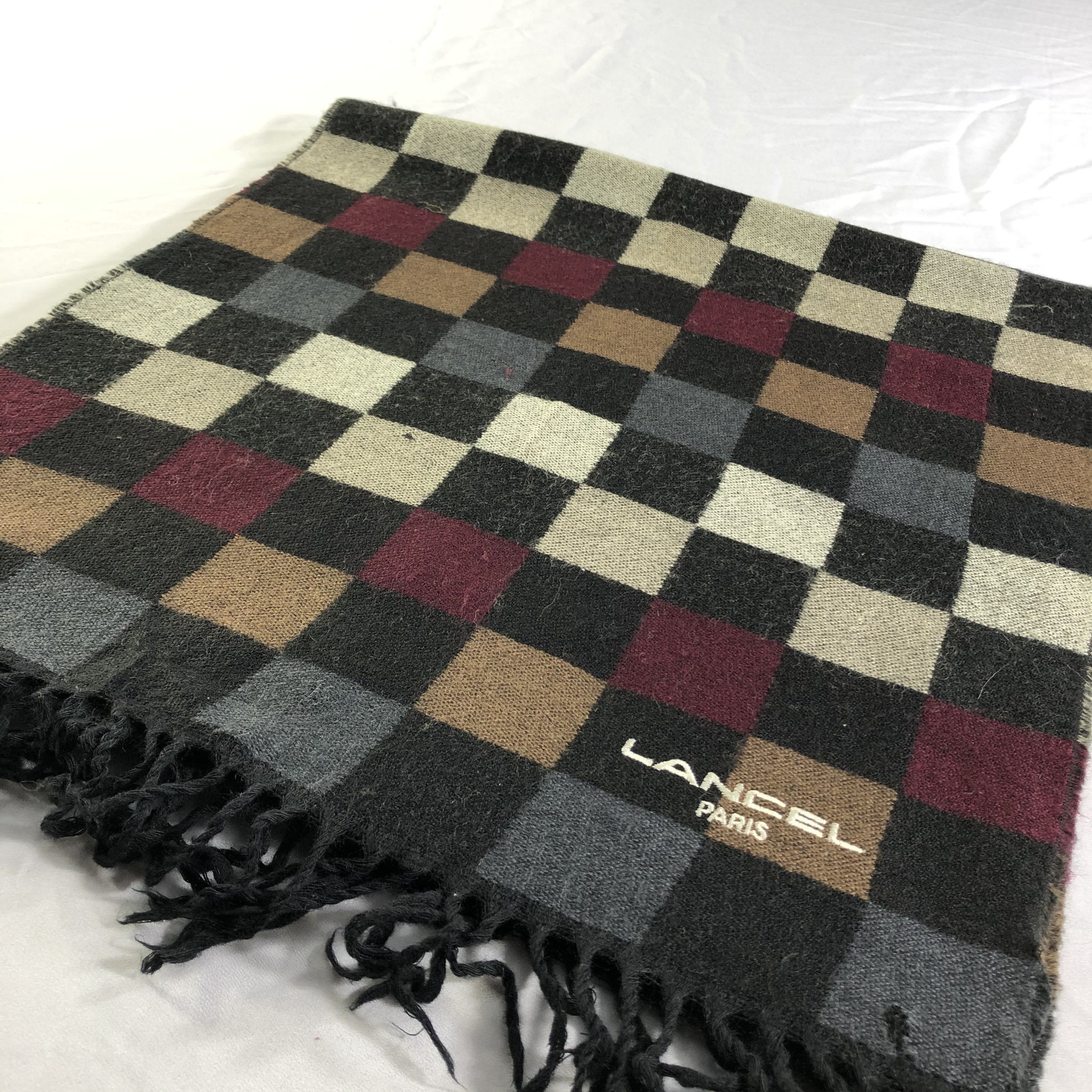 Lancel Lancel Checkered Wool Scarf Muffler Neckwear V2384 Size ONE SIZE - 3 Thumbnail