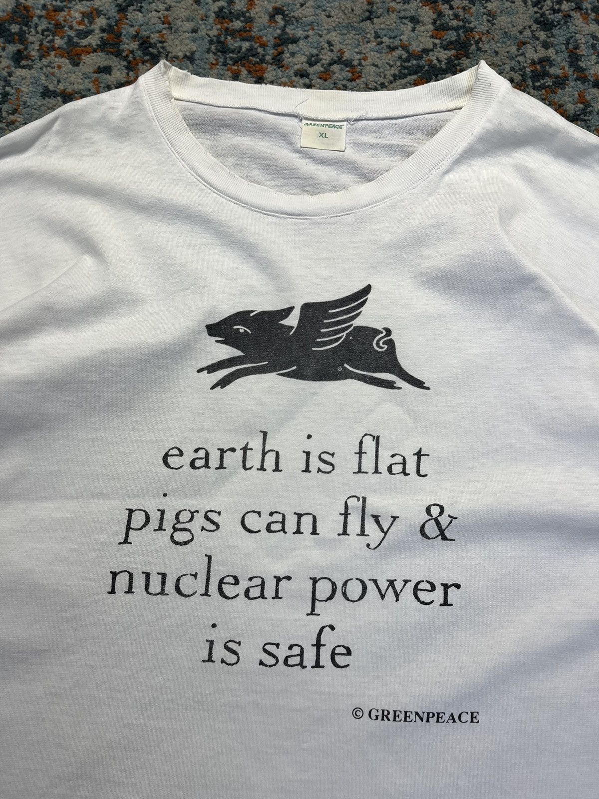 Vintage Rare Vintage 80s Greenpeace anti nuclear power graphic tee Size US XL / EU 56 / 4 - 4 Thumbnail