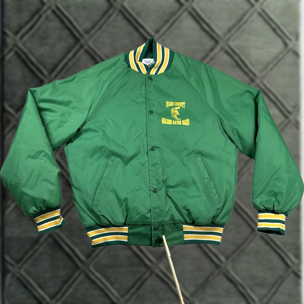 Vintage VINTAGE Westark Bronze Green Satin Bomber Jacket Mens M USA Band 80s 90s Varsity Letterman Pep Rally Shirt? Size US M / EU 48-50 / 2 - 1 Thumbnail