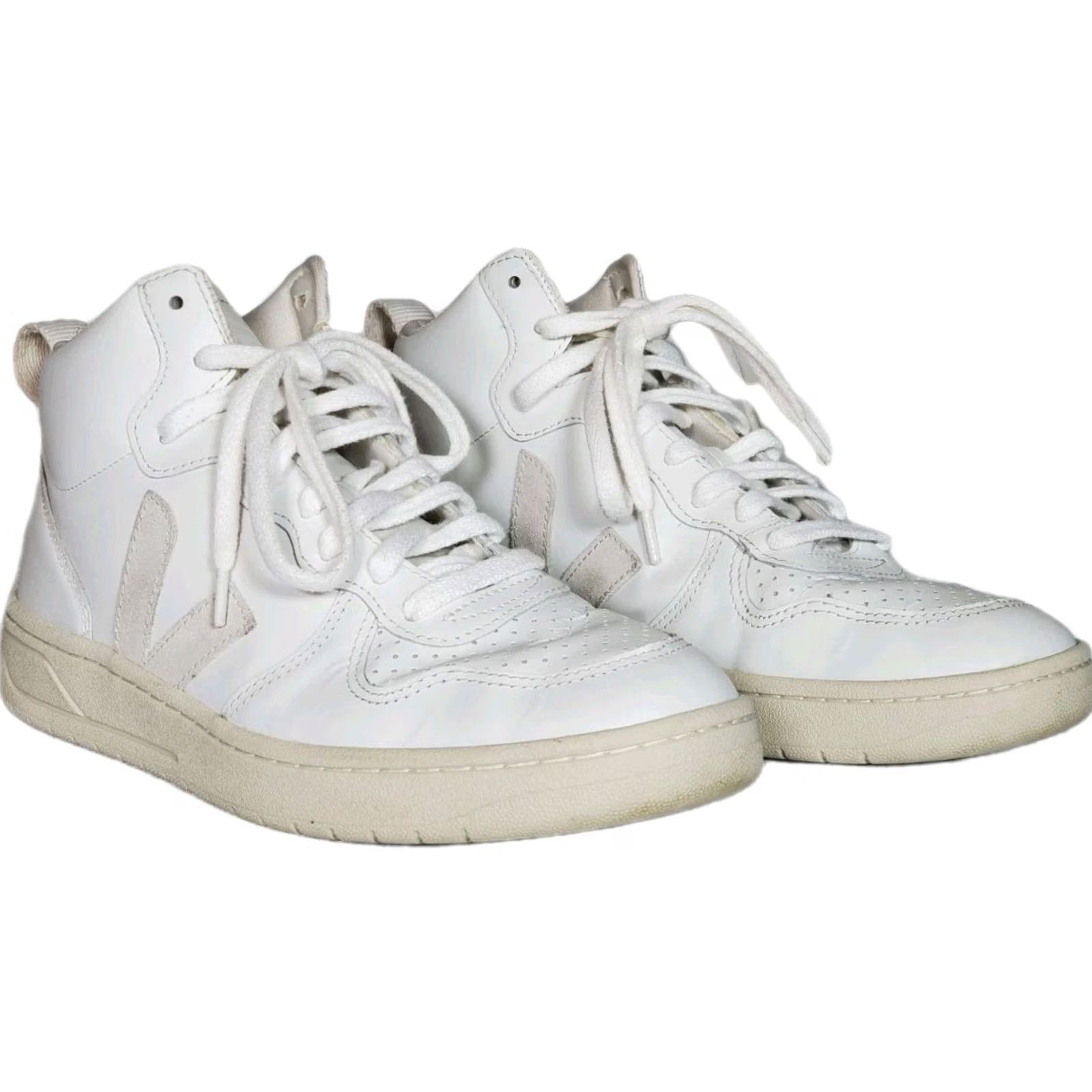 Veja VEJA V-15 High-Top Lace-Up Sneakers Triple White Leather Women's US 10 Shoes Size US 8 / IT 38 - 2 Thumbnail