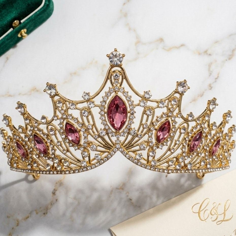 & Other Stories Gold Tiara Pink Jewels Princess Queen Halloween Costume Size ONE SIZE - 1 Thumbnail