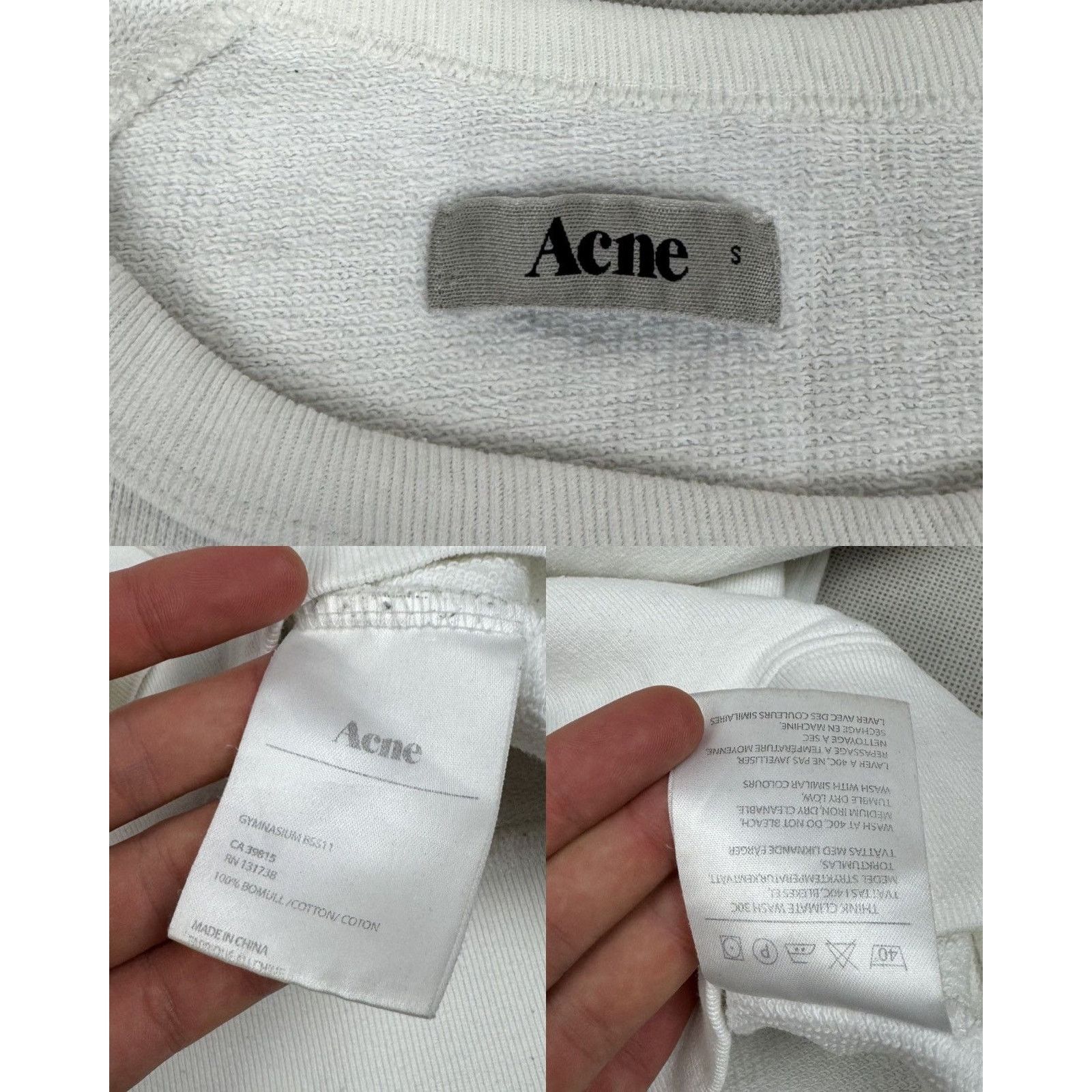 Acne Studios Acne Studios Mens White Cotton Crew Neck Pullover Sweatshirt Size US S / EU 44-46 / 1 - 2 Thumbnail