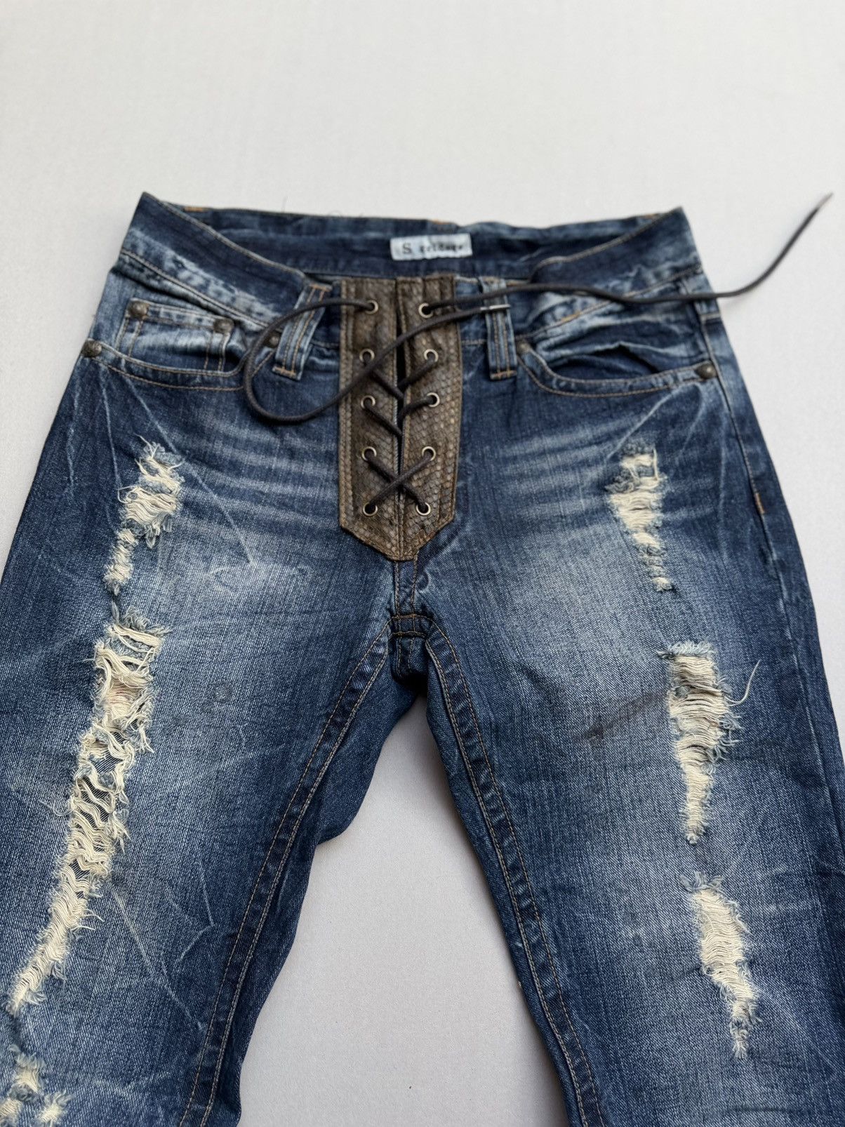 Japanese Brand lace up flare jeans Size US 29 - 3 Thumbnail
